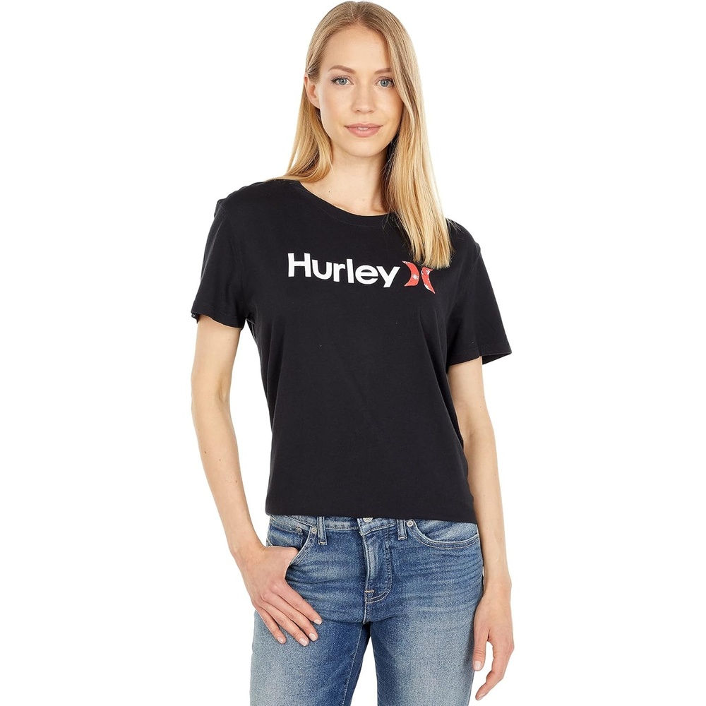 Hurley Womes OAO Ditzy Washed Relaxed Girlfriend Tee(Black)