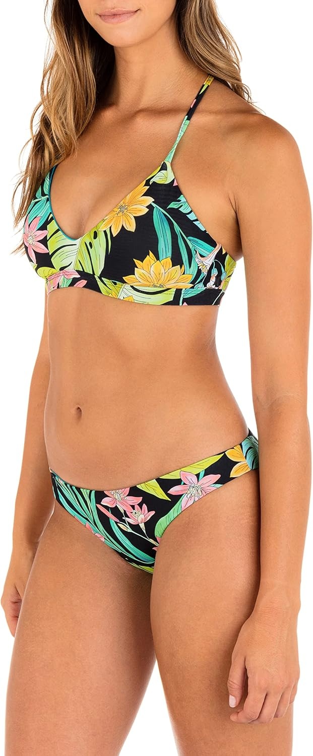Hurley Women’s Adjustable Bikini Top(Black Bloom Wash)