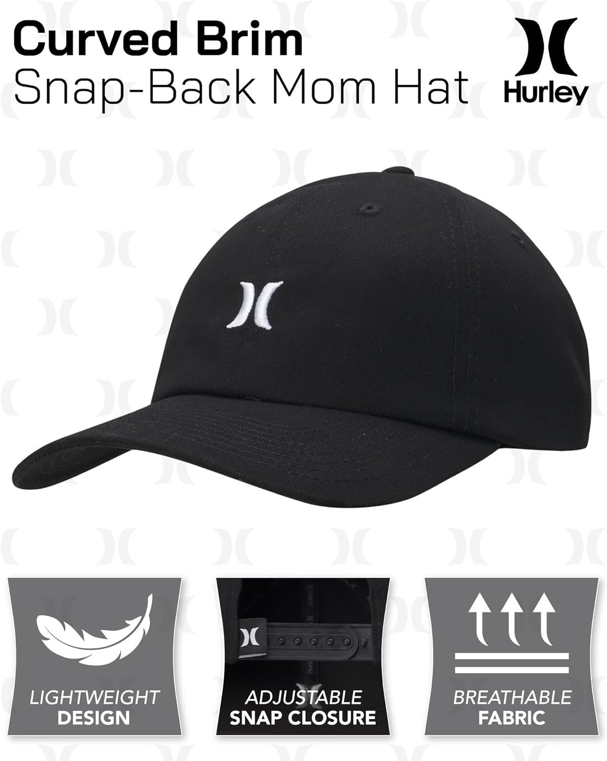 Hurley Women’s Baseball Cap – Curved Brim Mom Iconic Trucker Hats for Women(Black/White)