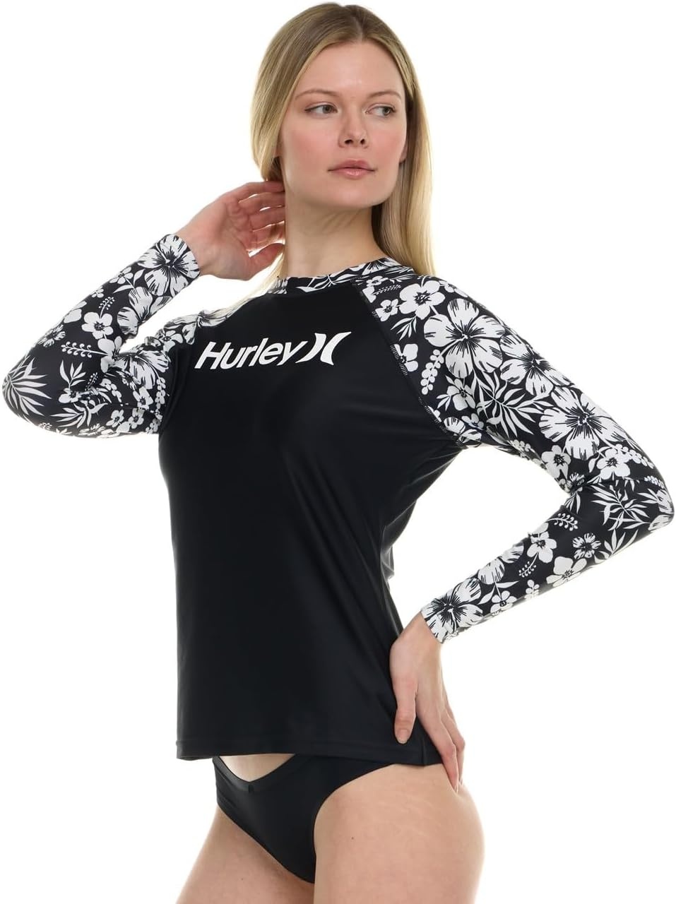 Hurley Rash Guard for Women, Womens Rash Guard Long Sleeve Shirts, Rashguard Swim Shirt Women UPF 50+ SPF & UV Protection(Black/White Multi)