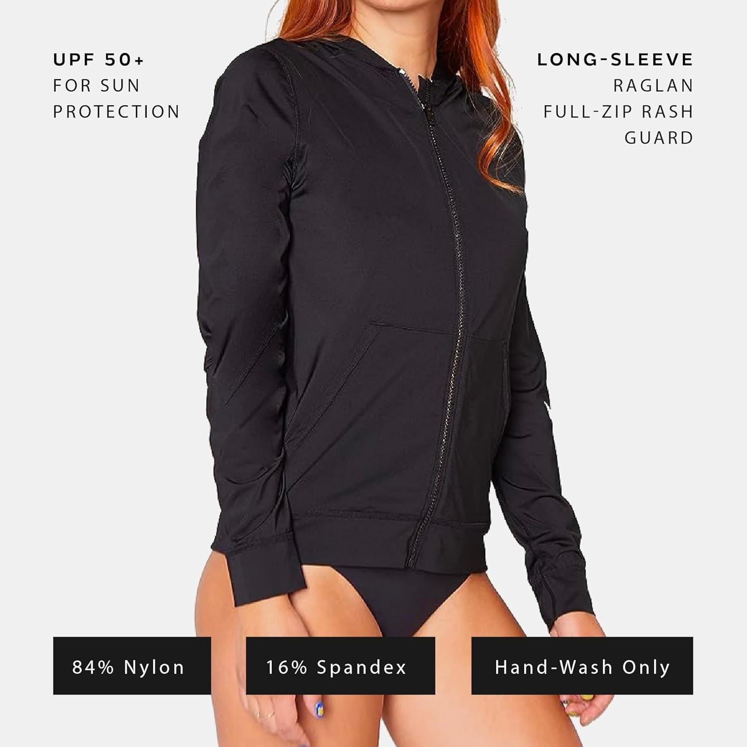 Hurley Women’s Hoodie Zip Rashguard(Black)