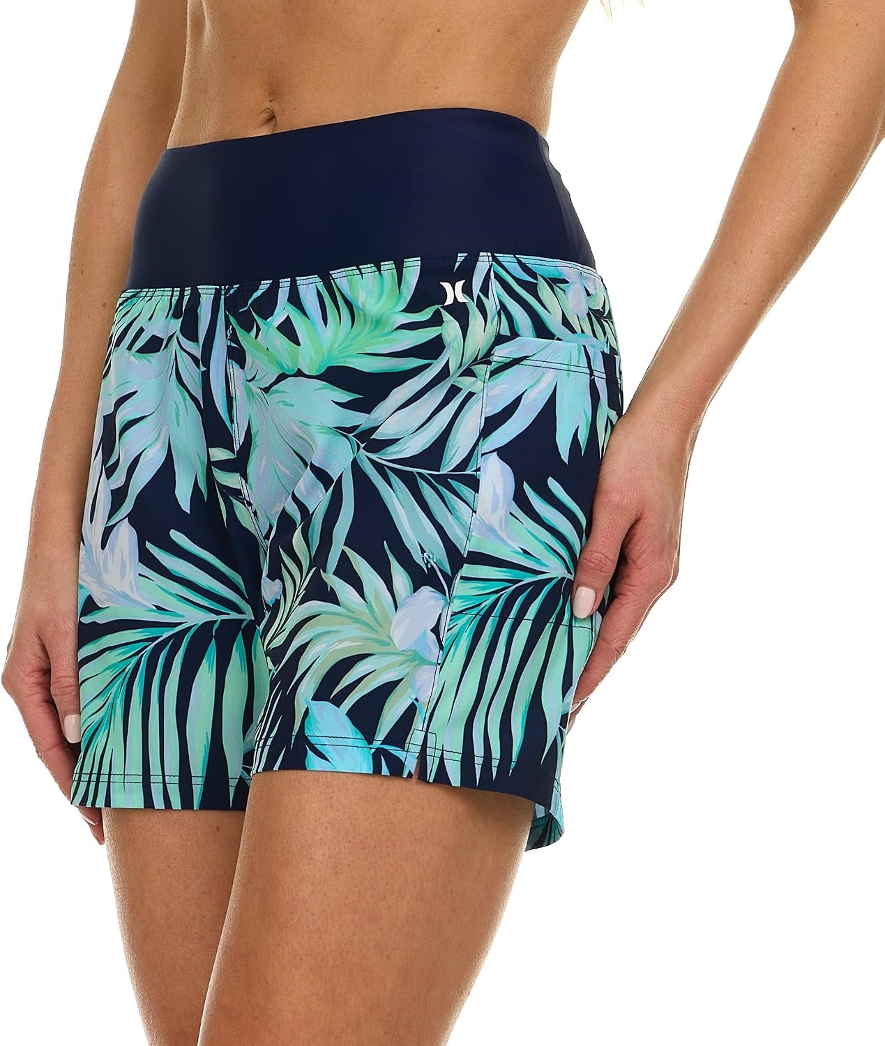 Hurley 5″/7″ High Waisted Swim Shorts Women, Board Shorts with Pockets & Inner Liner, Quick Dry Swim Trunk, UPF 50+(Blue Multi)
