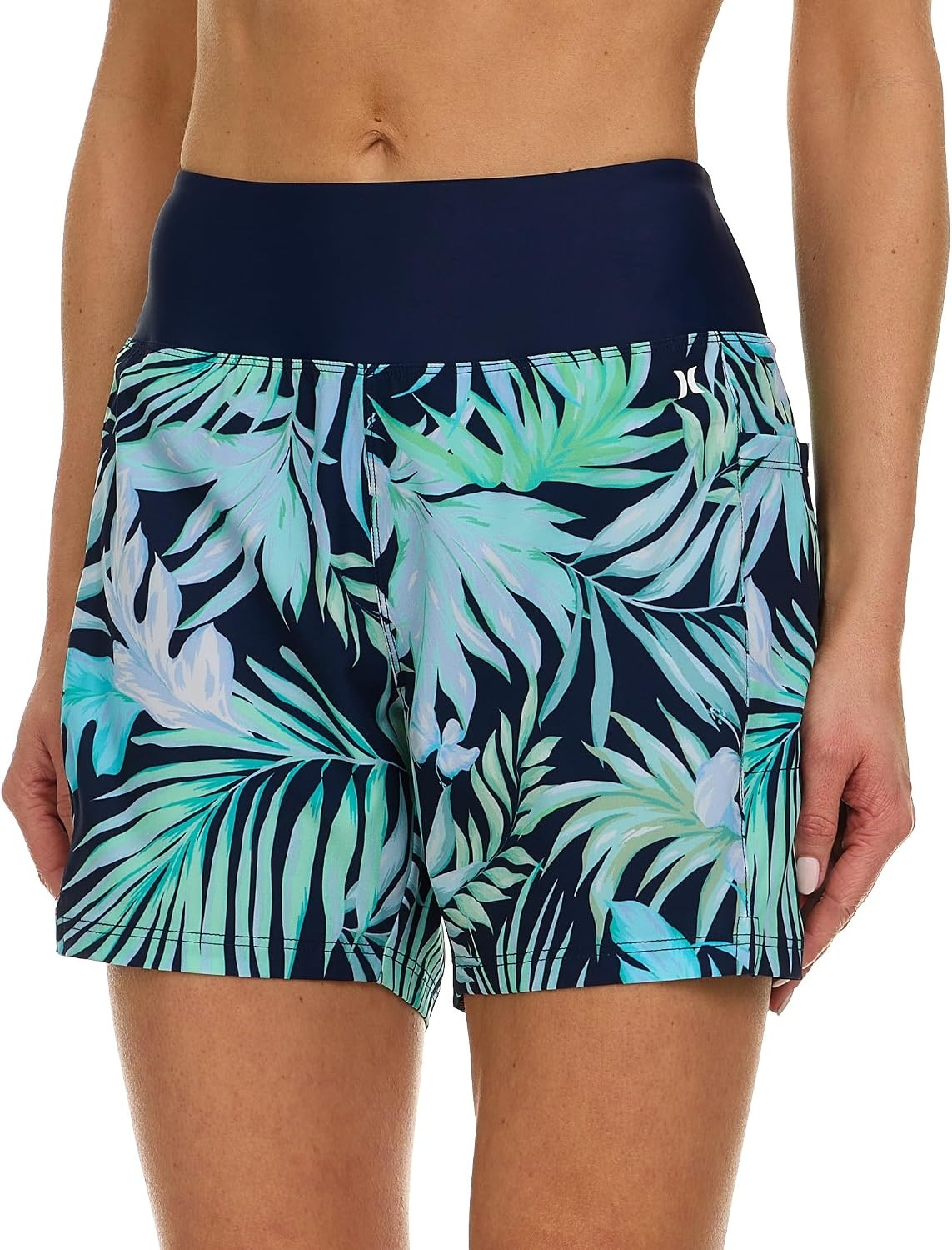 Hurley 5″/7″ High Waisted Swim Shorts Women, Board Shorts with Pockets & Inner Liner, Quick Dry Swim Trunk, UPF 50+(Blue Multi)