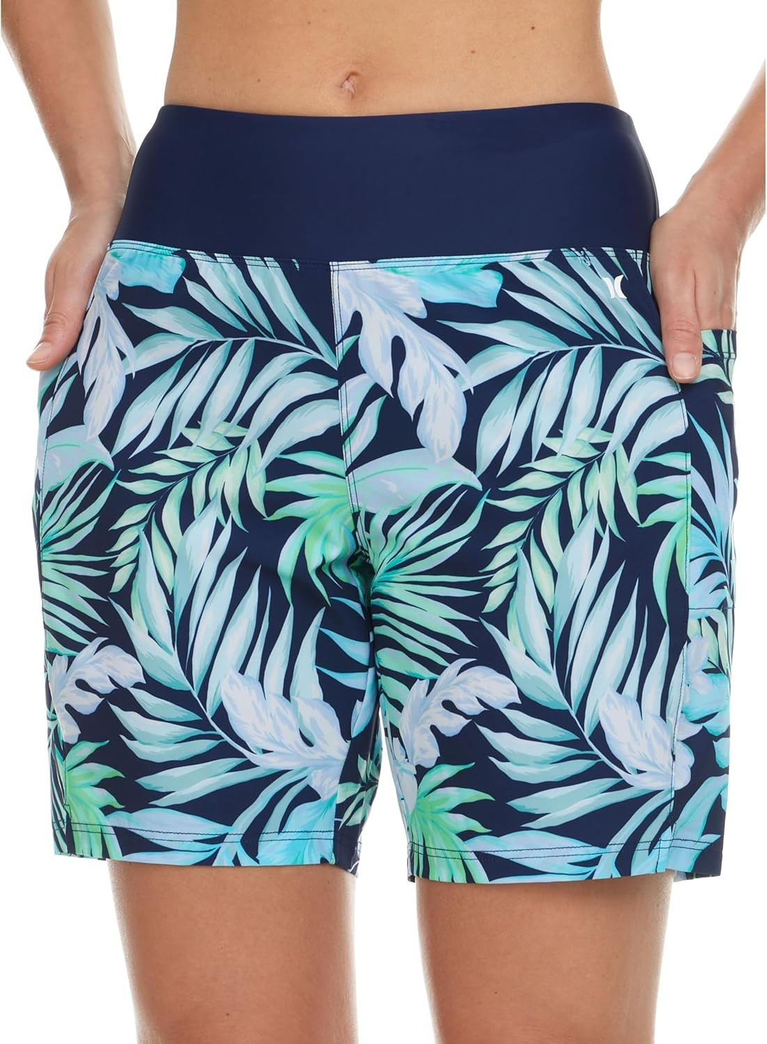 Hurley 5″/7″ High Waisted Swim Shorts Women, Board Shorts with Pockets & Inner Liner, Quick Dry Swim Trunk, UPF 50+(Blue Multi)