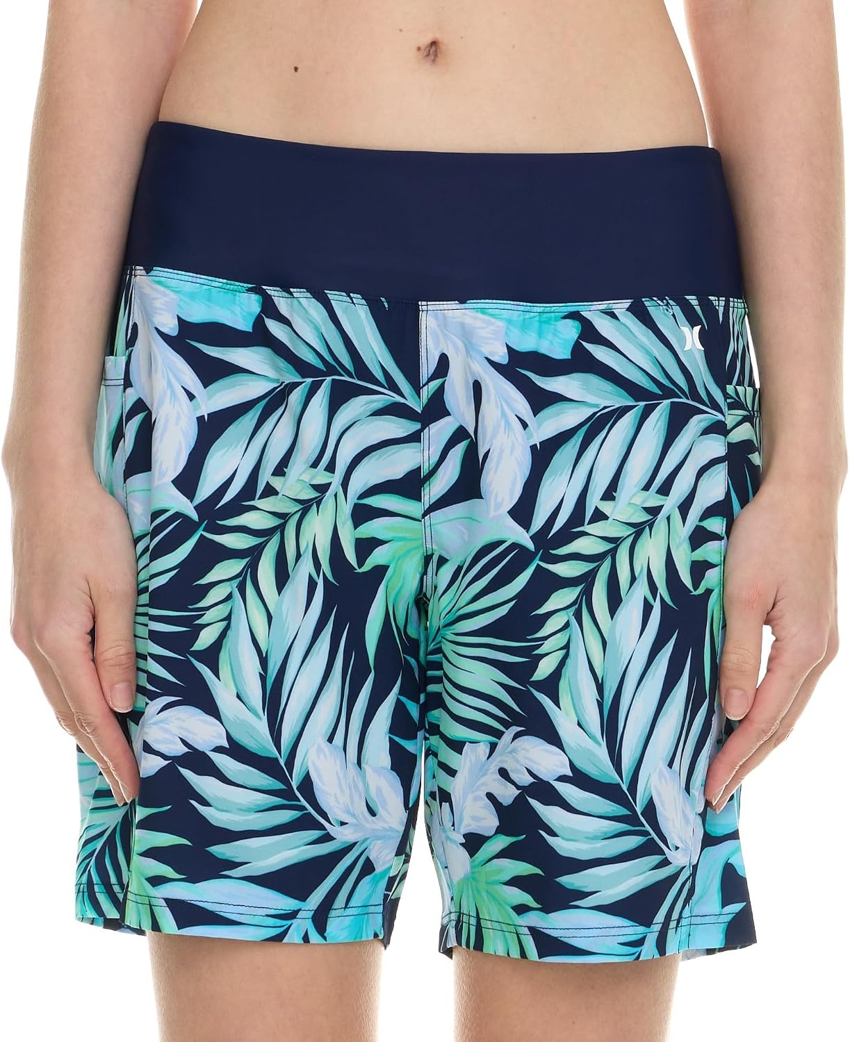 Hurley 5″/7″ High Waisted Swim Shorts Women, Board Shorts with Pockets & Inner Liner, Quick Dry Swim Trunk, UPF 50+(Blue Multi)