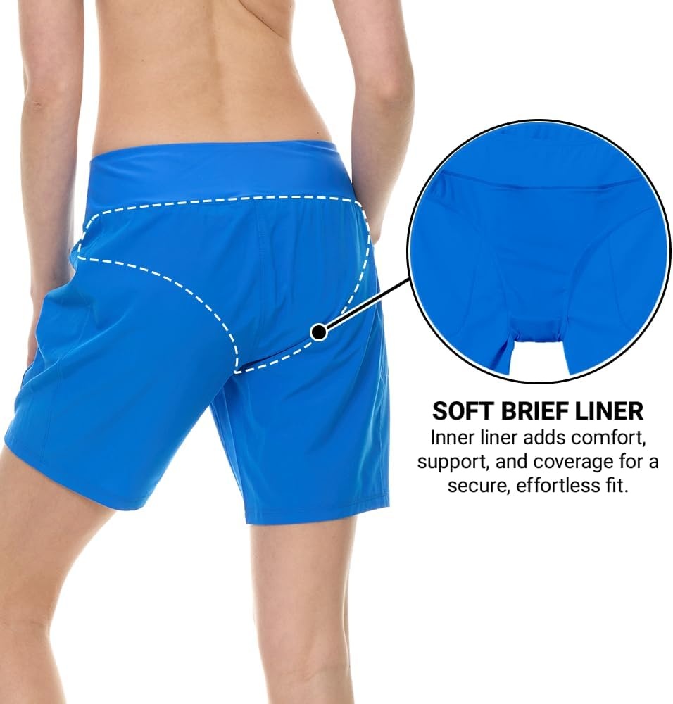Hurley 5″/7″ High Waisted Swim Shorts Women, Board Shorts with Pockets & Inner Liner, Quick Dry Swim Trunk, UPF 50+(Oasis)