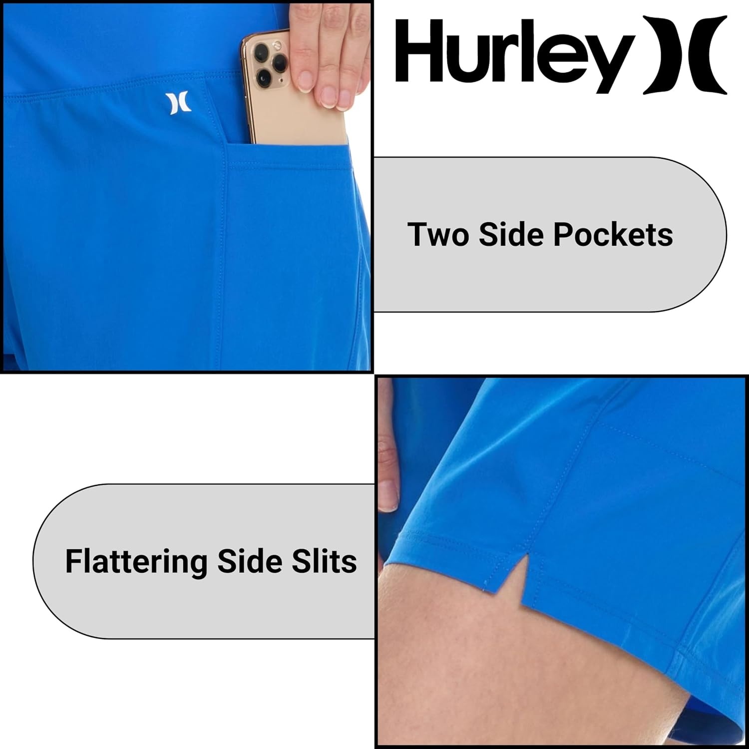 Hurley 5″/7″ High Waisted Swim Shorts Women, Board Shorts with Pockets & Inner Liner, Quick Dry Swim Trunk, UPF 50+(Oasis)