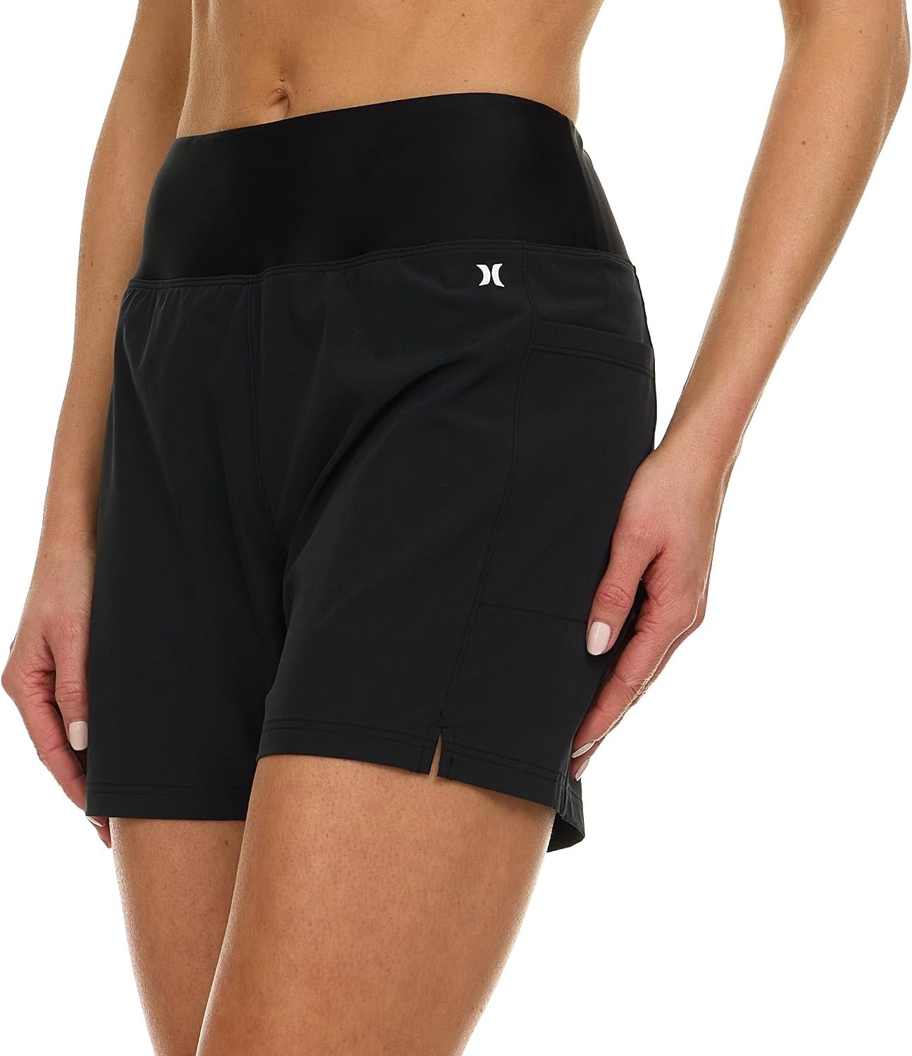 Hurley 5″/7″ High Waisted Swim Shorts Women, Board Shorts with Pockets & Inner Liner, Quick Dry Swim Trunk, UPF 50+(Black)
