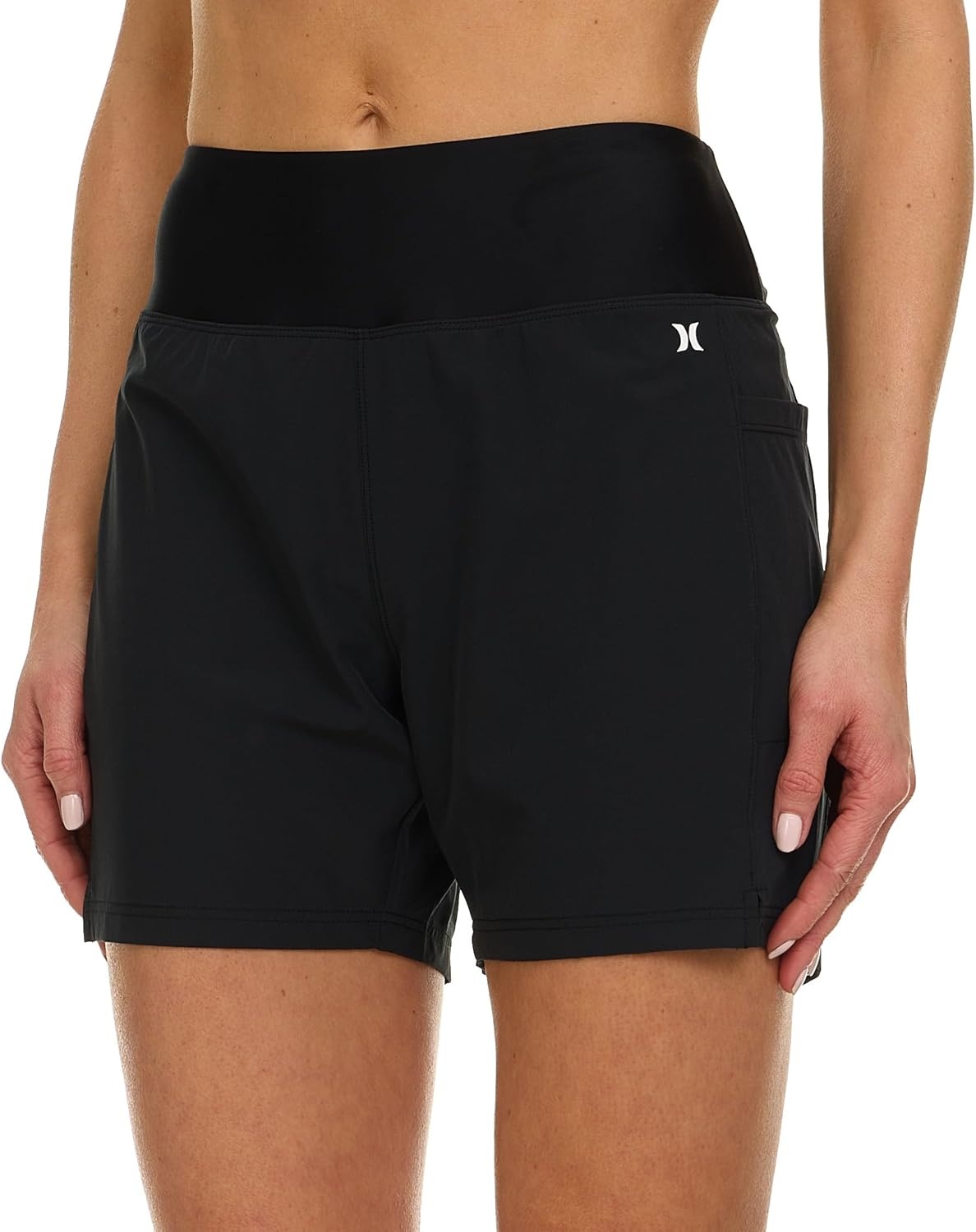 Hurley 5″/7″ High Waisted Swim Shorts Women, Board Shorts with Pockets & Inner Liner, Quick Dry Swim Trunk, UPF 50+(Black)