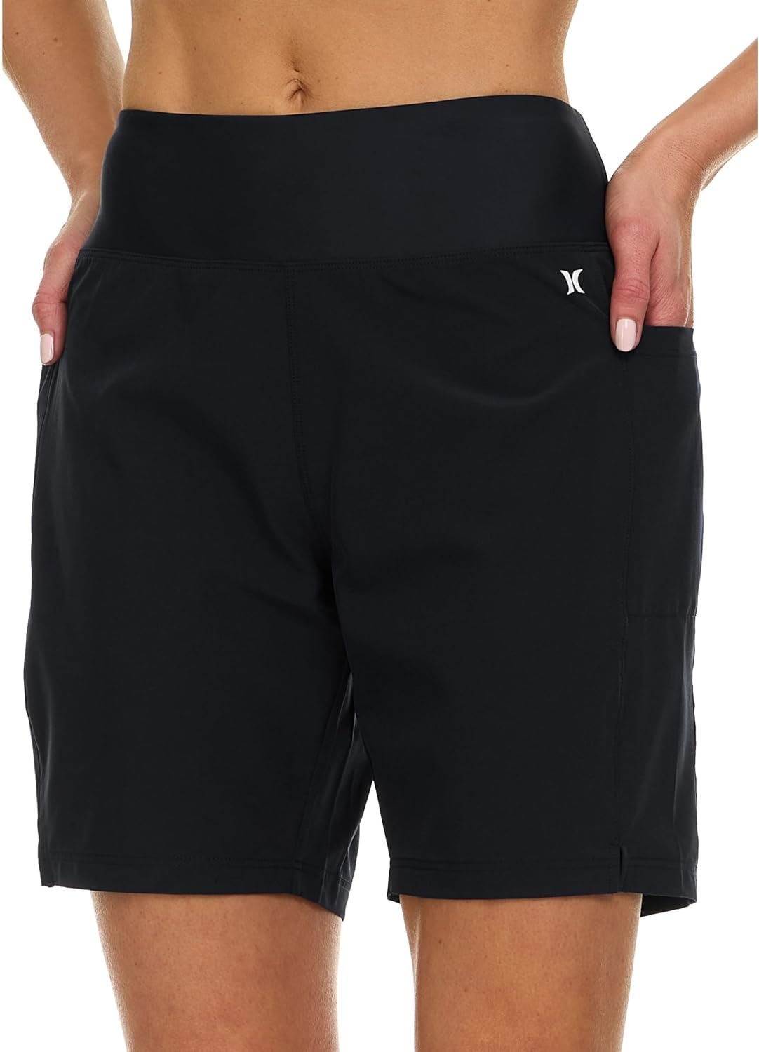 Hurley 5″/7″ High Waisted Swim Shorts Women, Board Shorts with Pockets & Inner Liner, Quick Dry Swim Trunk, UPF 50+(Black)