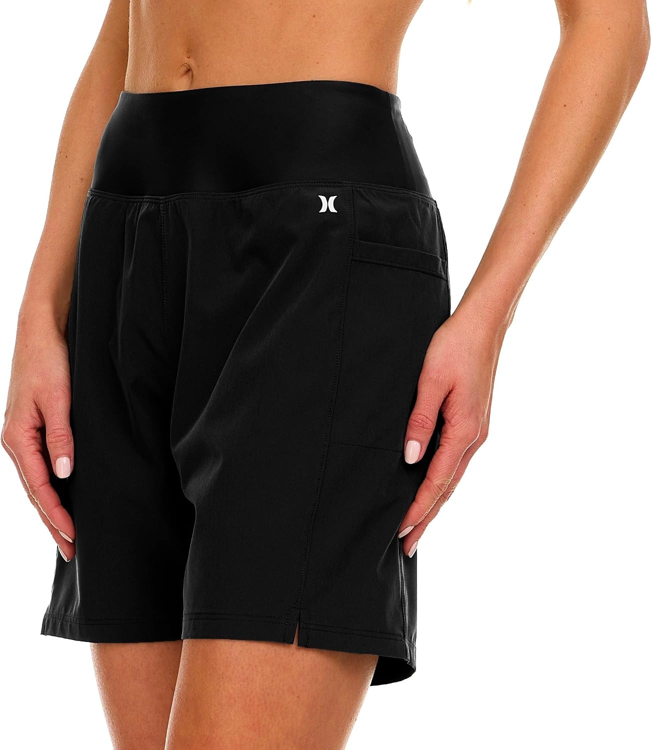 Hurley 5″/7″ High Waisted Swim Shorts Women, Board Shorts with Pockets & Inner Liner, Quick Dry Swim Trunk, UPF 50+(Black)