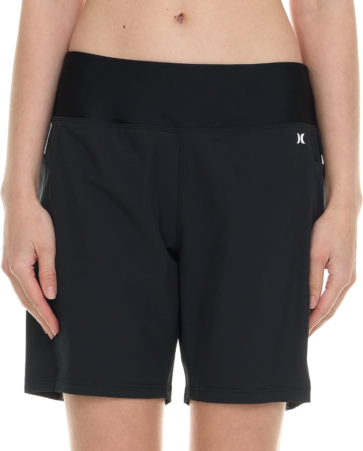 Hurley 5″/7″ High Waisted Swim Shorts Women, Board Shorts with Pockets & Inner Liner, Quick Dry Swim Trunk, UPF 50+(Black)