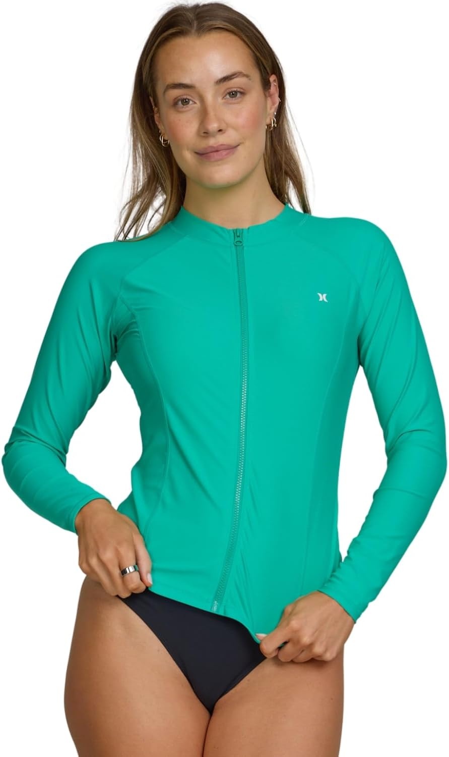 Hurley Rash Guard for Women Full Zip, Zip Up Long Sleeve Swim Shirts for Women, Surfing Top UPF 50+ SPF Sun & UV Protection(Mint Jade)