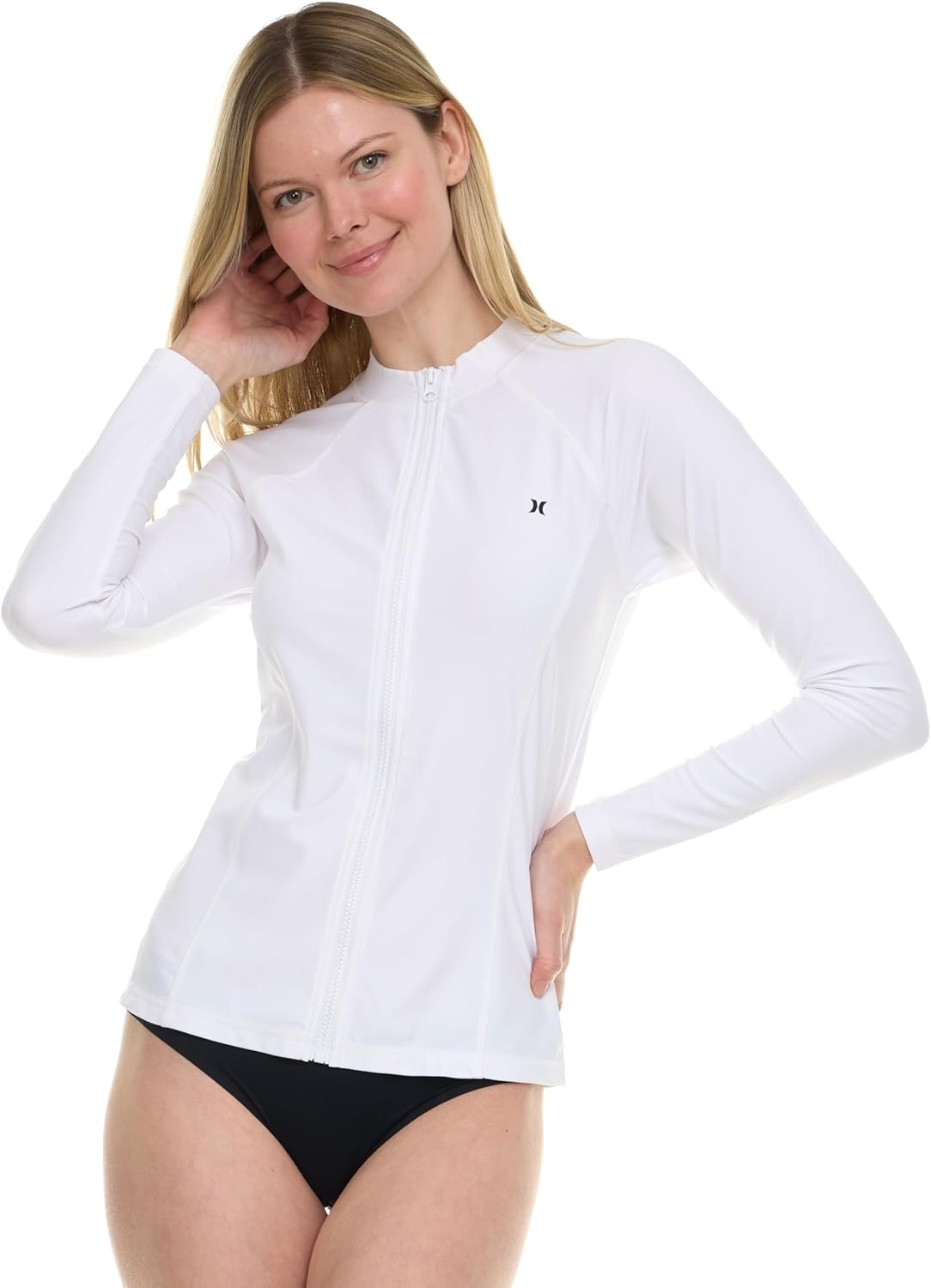 Hurley Rash Guard for Women Full Zip, Zip Up Long Sleeve Swim Shirts for Women, Surfing Top UPF 50+ SPF Sun & UV Protection(White)