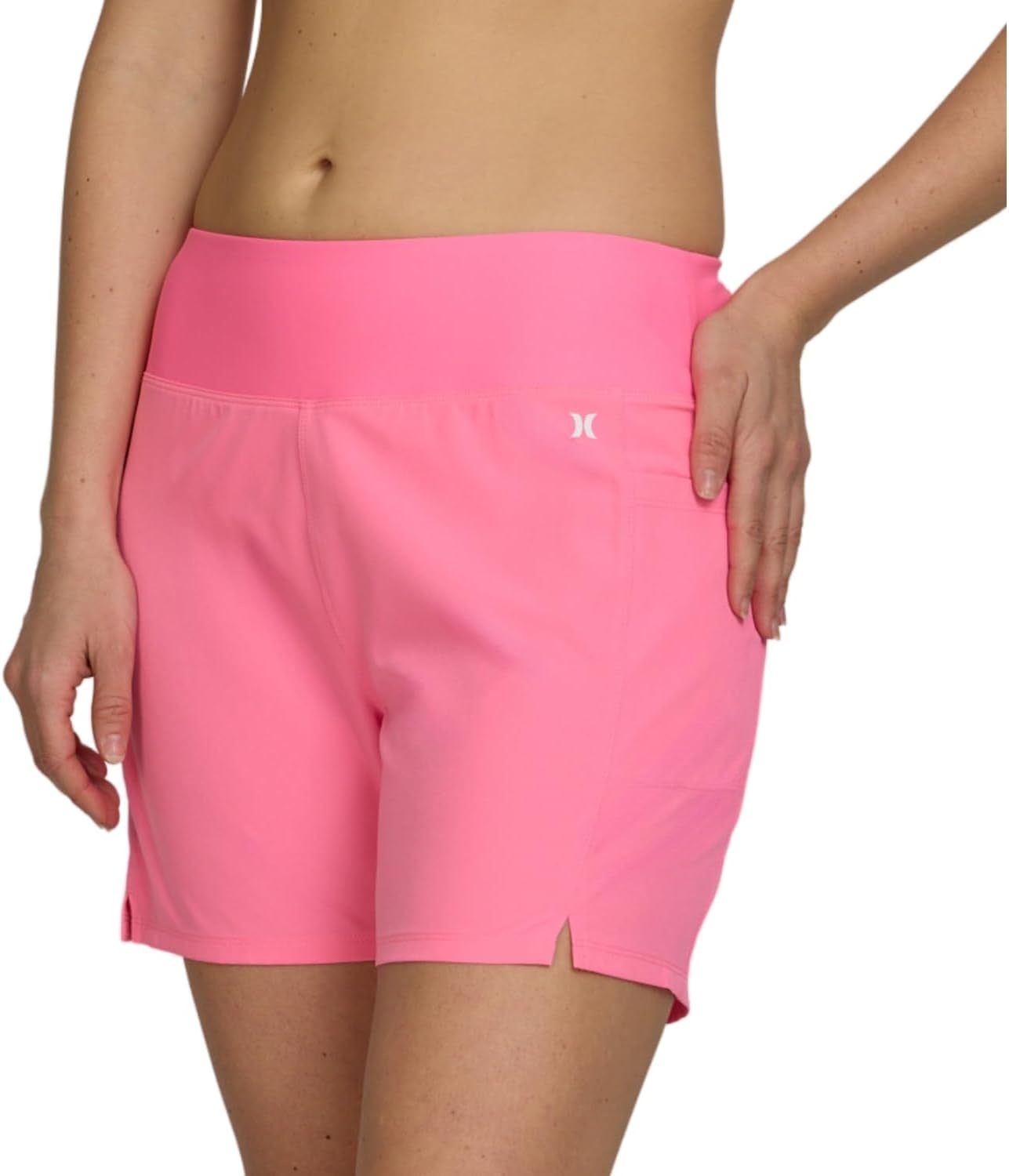 Hurley 5″/7″ High Waisted Swim Shorts Women, Board Shorts with Pockets & Inner Liner, Quick Dry Swim Trunk, UPF 50+(Bubblepink)