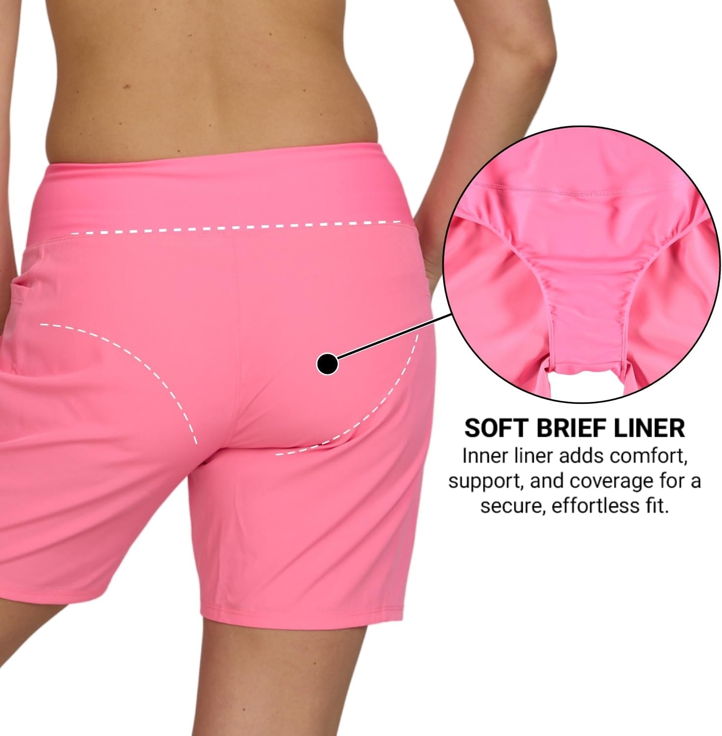 Hurley 5″/7″ High Waisted Swim Shorts Women, Board Shorts with Pockets & Inner Liner, Quick Dry Swim Trunk, UPF 50+(Bubblepink)