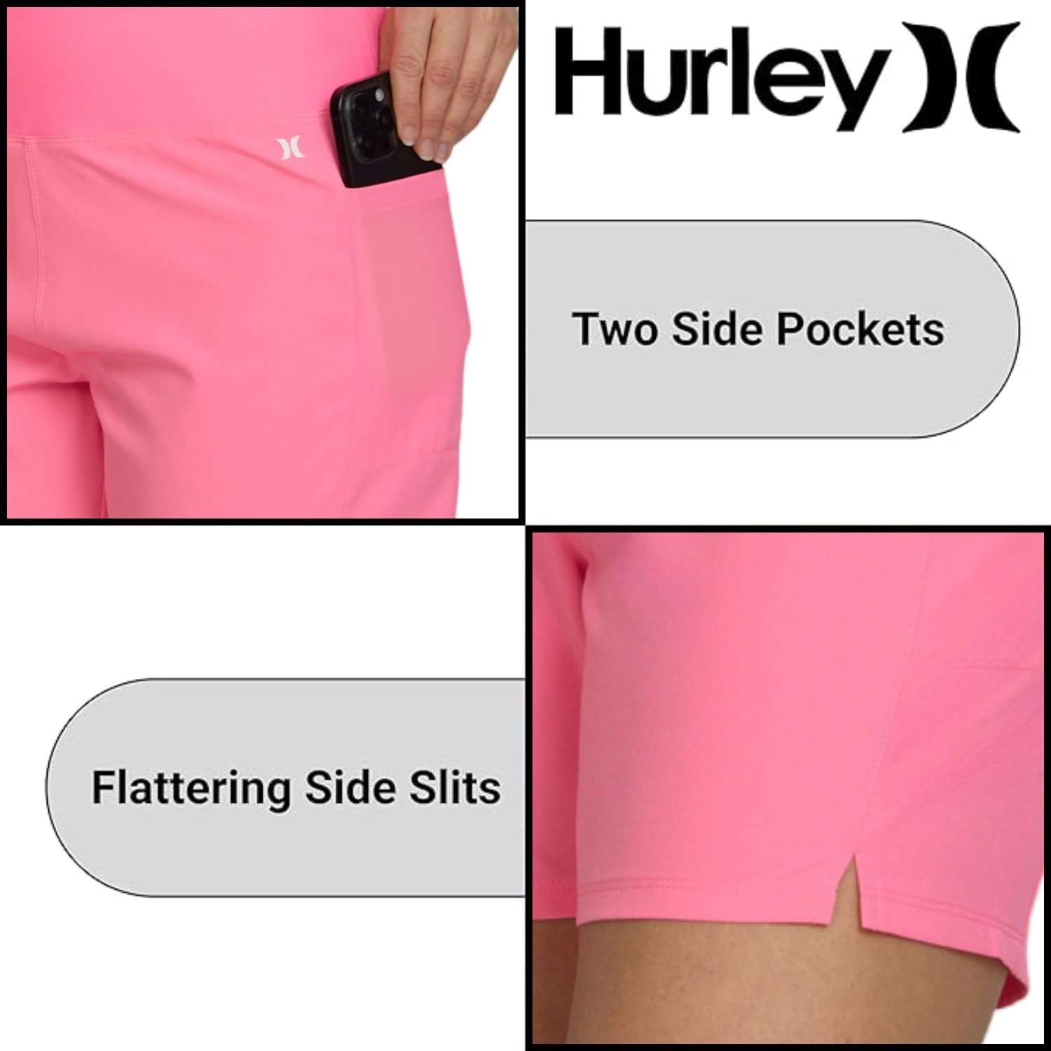 Hurley 5″/7″ High Waisted Swim Shorts Women, Board Shorts with Pockets & Inner Liner, Quick Dry Swim Trunk, UPF 50+(Bubblepink)