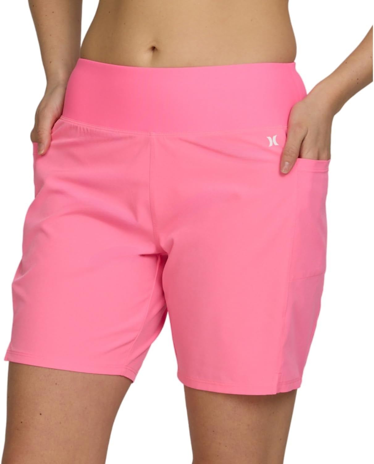 Hurley 5″/7″ High Waisted Swim Shorts Women, Board Shorts with Pockets & Inner Liner, Quick Dry Swim Trunk, UPF 50+(Bubblepink)