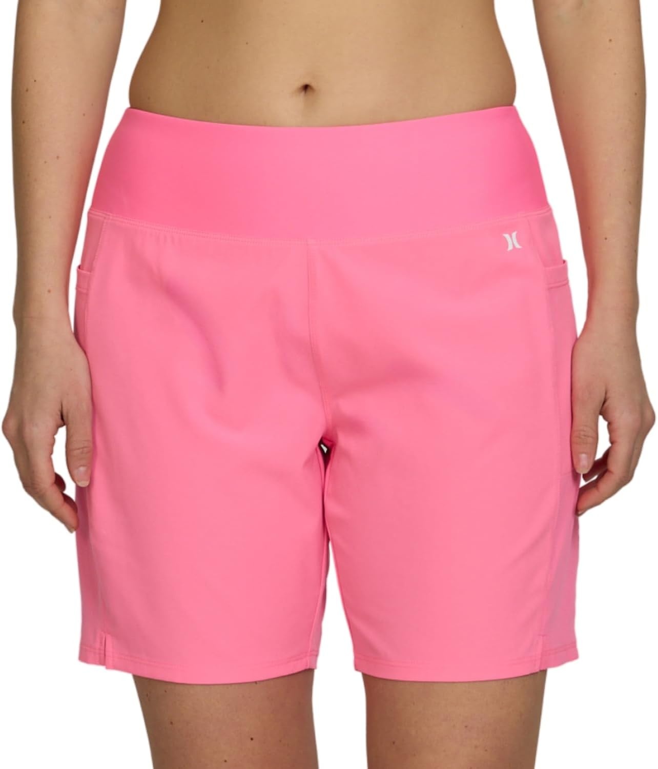 Hurley 5″/7″ High Waisted Swim Shorts Women, Board Shorts with Pockets & Inner Liner, Quick Dry Swim Trunk, UPF 50+(Bubblepink)