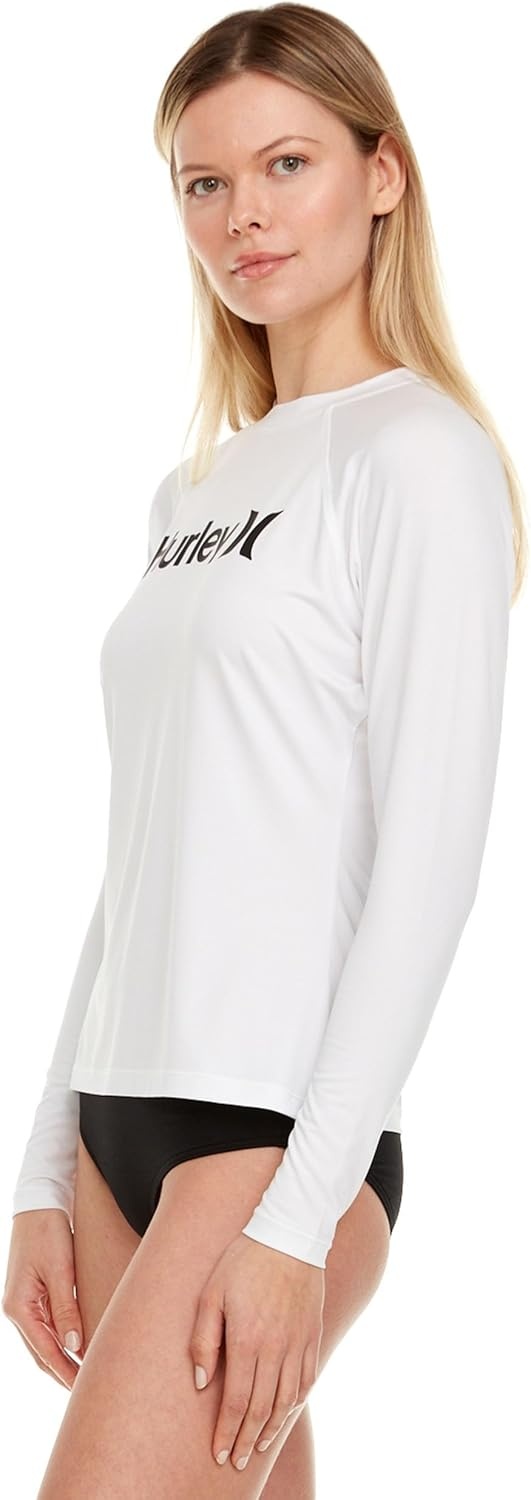 Hurley Rash Guard for Women, Womens Rash Guard Long Sleeve Shirts, Rashguard Swim Shirt Women UPF 50+ SPF & UV Protection(White)