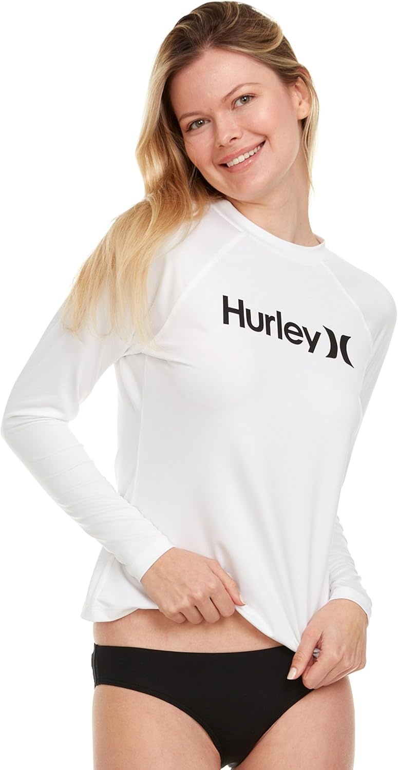 Hurley Rash Guard for Women, Womens Rash Guard Long Sleeve Shirts, Rashguard Swim Shirt Women UPF 50+ SPF & UV Protection(White)