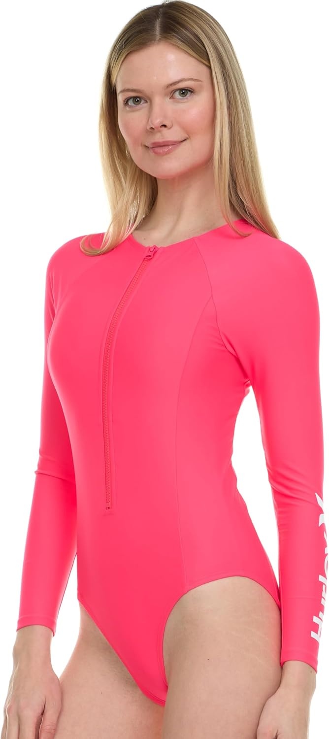 Hurley Long Sleeve Womens One Piece Swimsuits, Swimsuit for Women, Bathing Suit for Women, Swim Suit UPF 50+ SPF UV Protected(Melon)