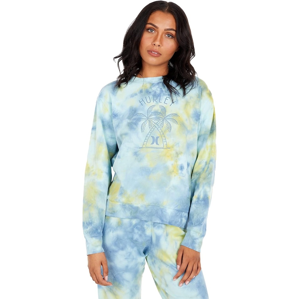 Hurley Womes Tie Dye Girlfriend Fleece Crew(Light Blue)