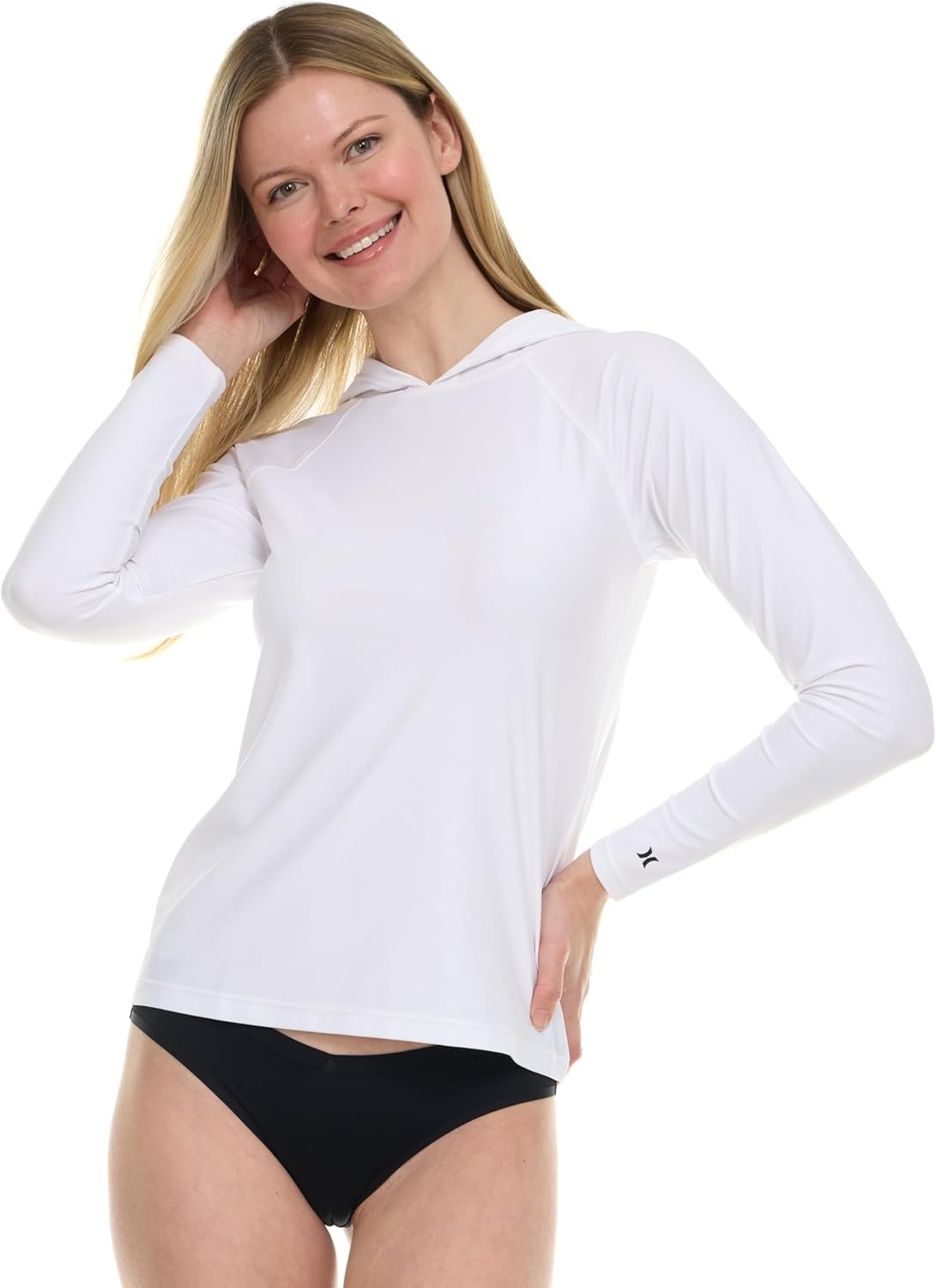 Hurley Rash Guard for Women with Hood, Long Sleeve Hoodie Swim Shirts for Women, Quick Dry UPF 50+ SPF Sun & UV Protection(White)