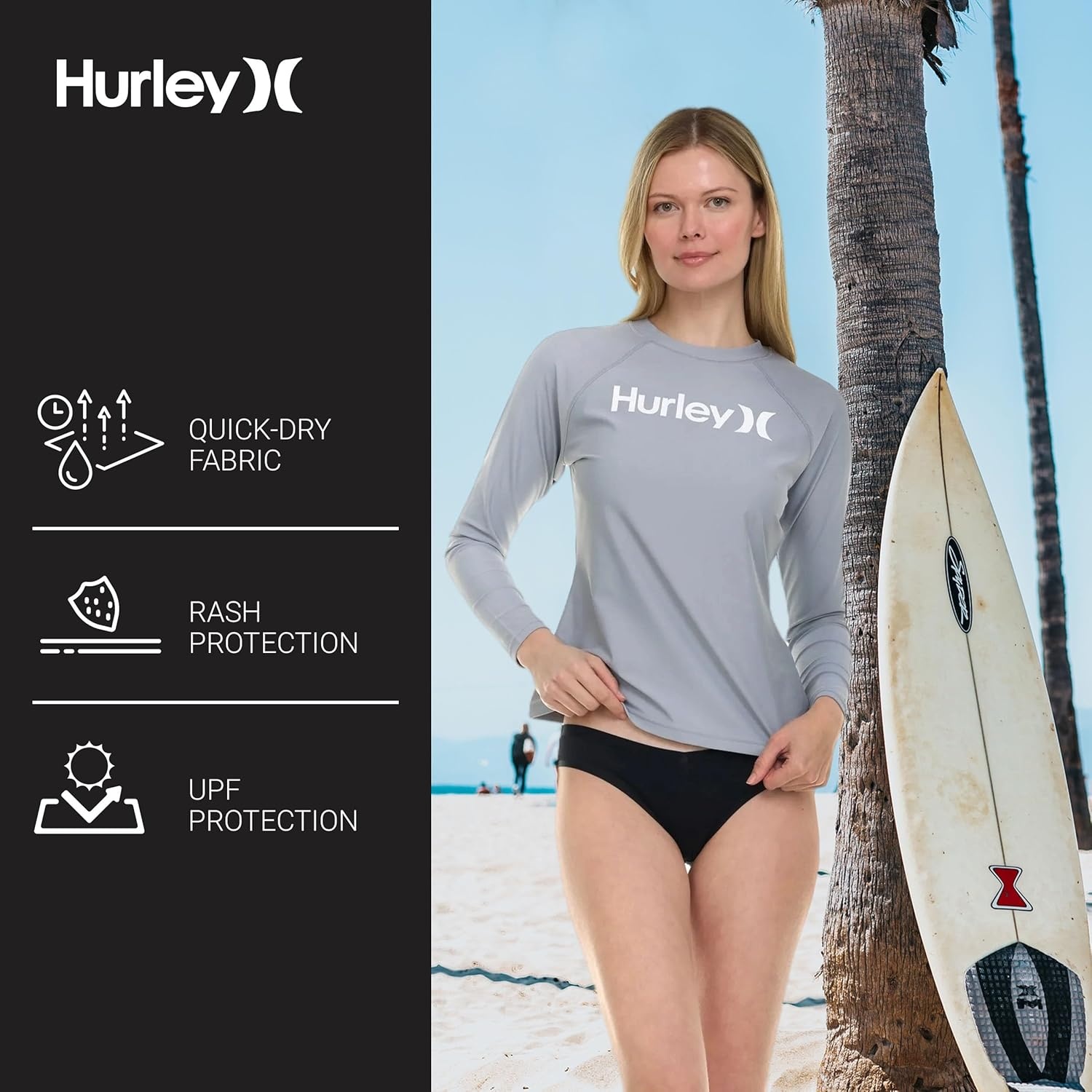 Hurley Rash Guard for Women, Womens Rash Guard Long Sleeve Shirts, Rashguard Swim Shirt Women UPF 50+ SPF & UV Protection(Silver)