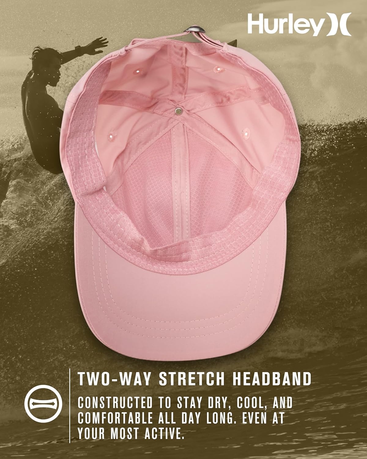Hurley Women’s Baseball Cap – Casual Snap-Back Curved Trucker Hats for Women – Classic One Size Womens’ Trucker Baseball Hat(Pink)