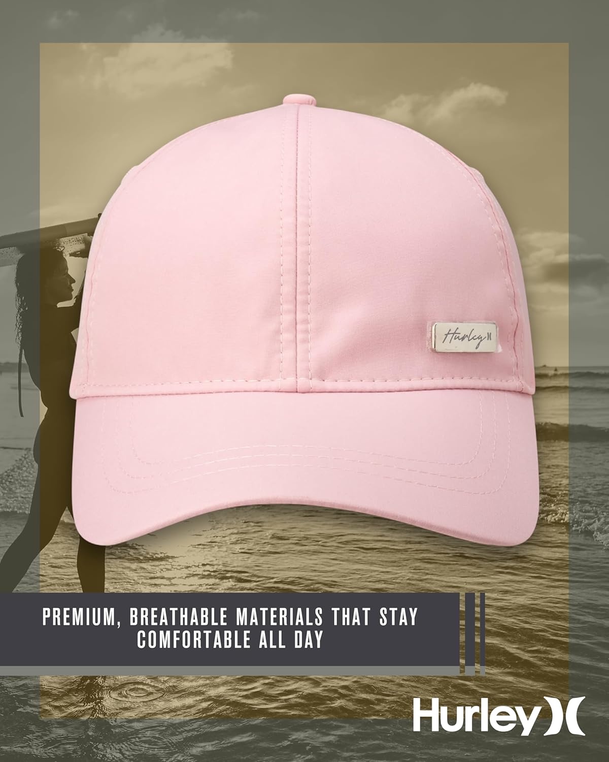 Hurley Women’s Baseball Cap – Casual Snap-Back Curved Trucker Hats for Women – Classic One Size Womens’ Trucker Baseball Hat(Pink)