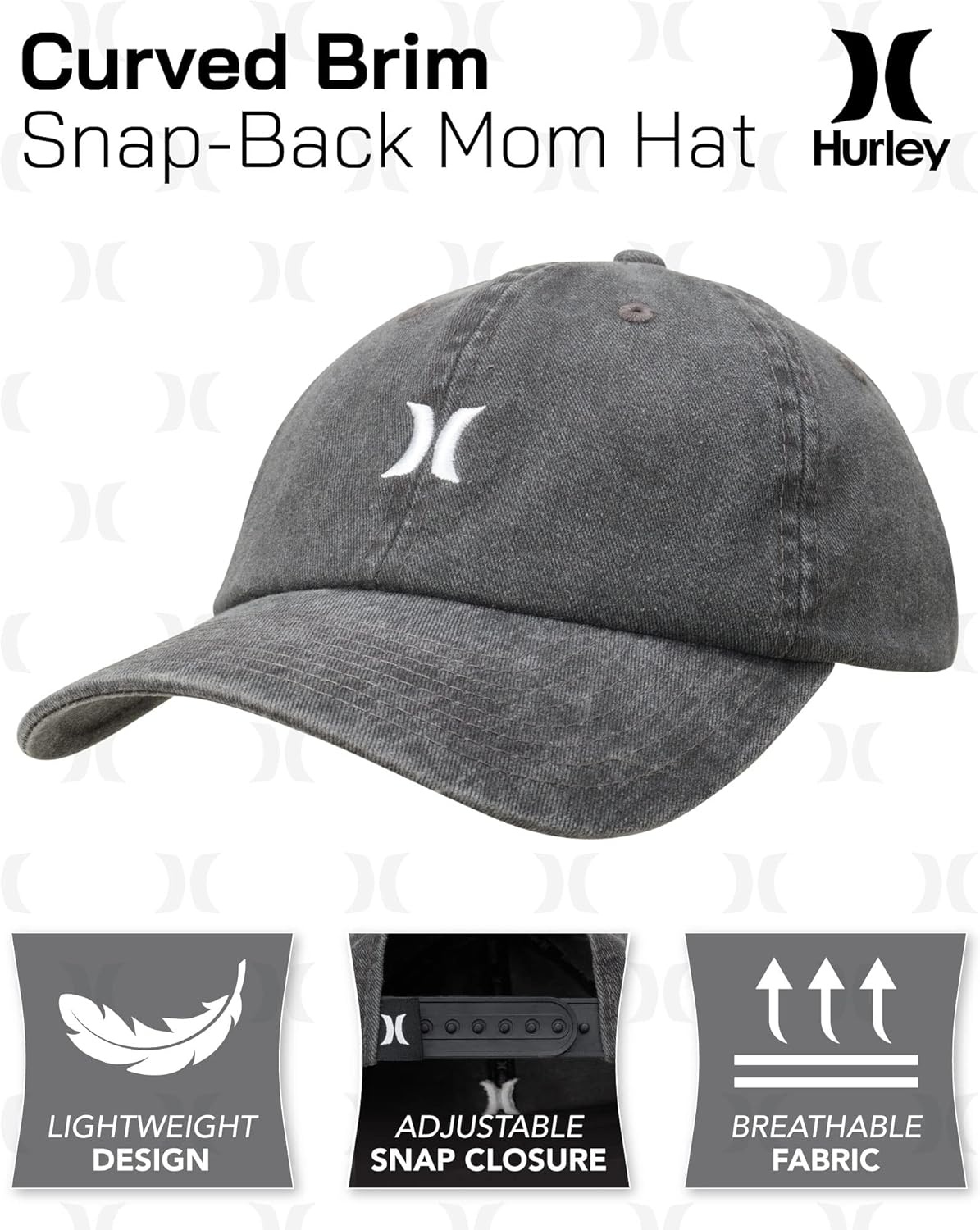 Hurley Women’s Baseball Cap – Curved Brim Mom Iconic Trucker Hats for Women(Grey)