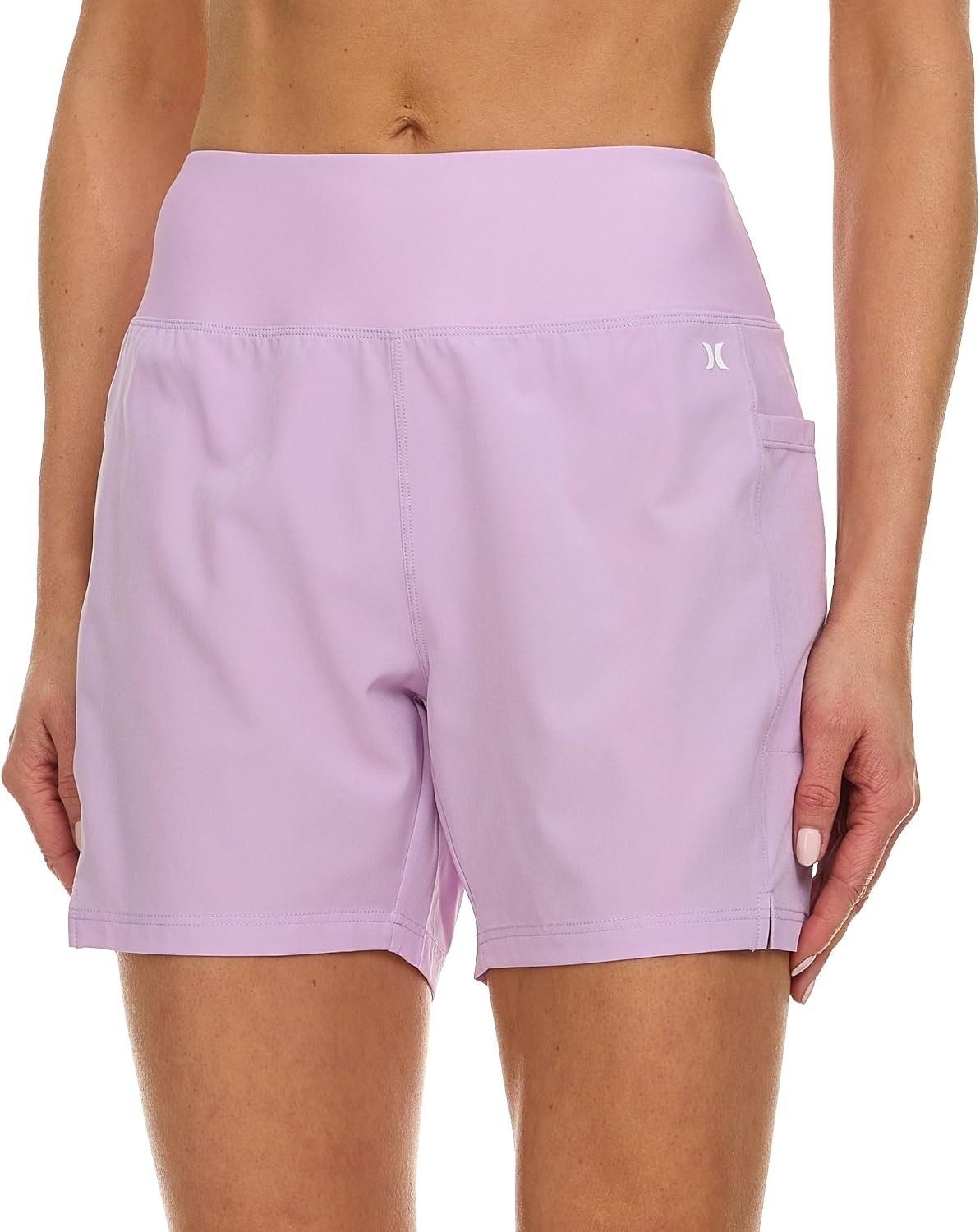 Hurley 5″/7″ High Waisted Swim Shorts Women, Board Shorts with Pockets & Inner Liner, Quick Dry Swim Trunk, UPF 50+(Lilac)