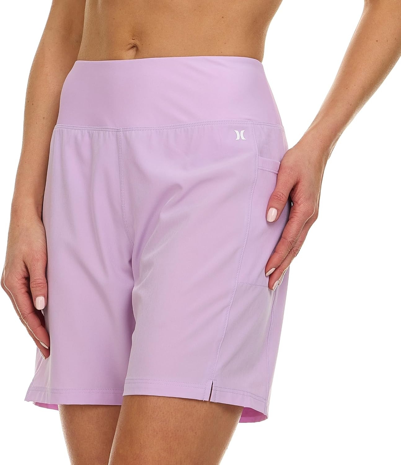 Hurley 5″/7″ High Waisted Swim Shorts Women, Board Shorts with Pockets & Inner Liner, Quick Dry Swim Trunk, UPF 50+(Lilac)