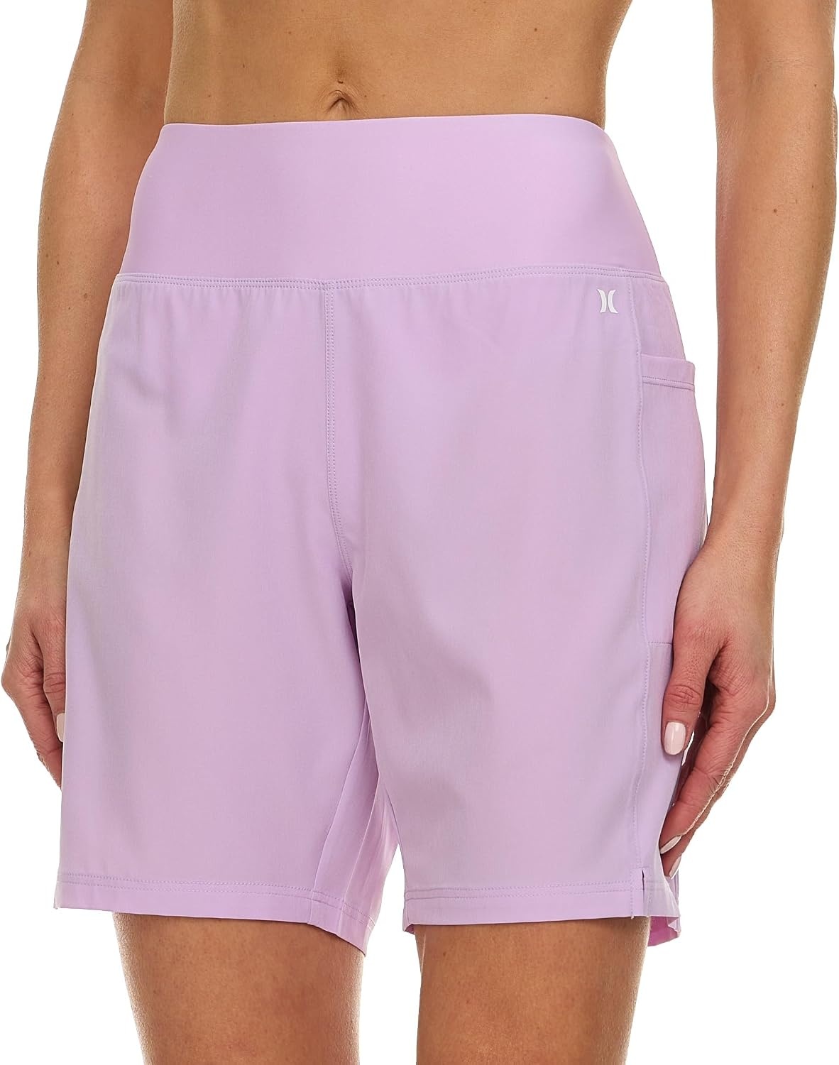 Hurley 5″/7″ High Waisted Swim Shorts Women, Board Shorts with Pockets & Inner Liner, Quick Dry Swim Trunk, UPF 50+(Lilac)