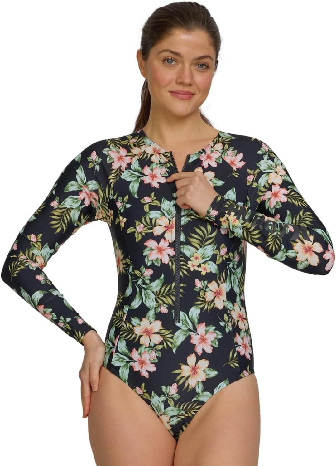 Hurley Long Sleeve Womens One Piece Swimsuits, Swimsuit for Women, Bathing Suit for Women, Swim Suit UPF 50+ SPF UV Protected(Vintage Tropics)
