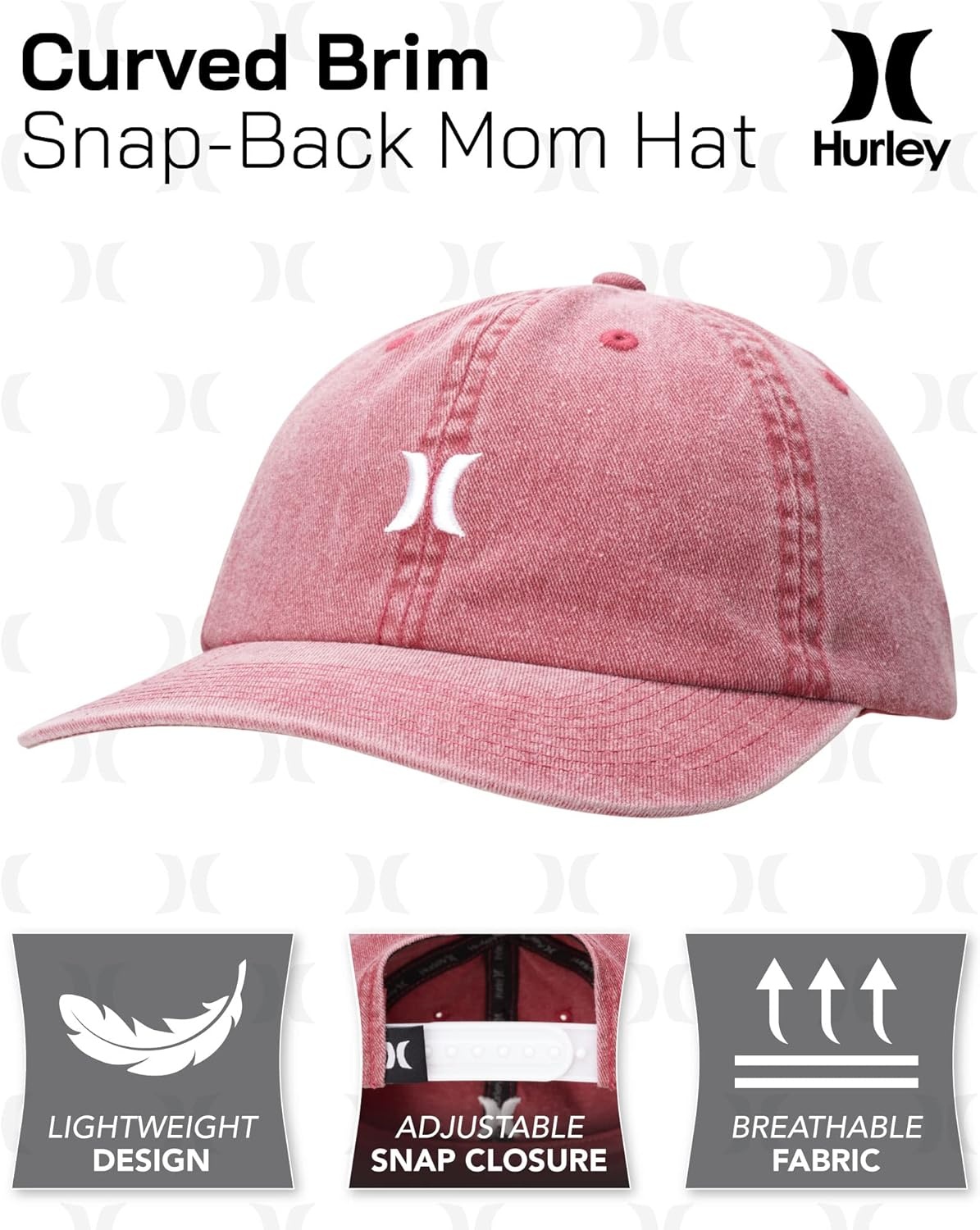 Hurley Women’s Baseball Cap – Curved Brim Mom Iconic Trucker Hats for Women(Red)