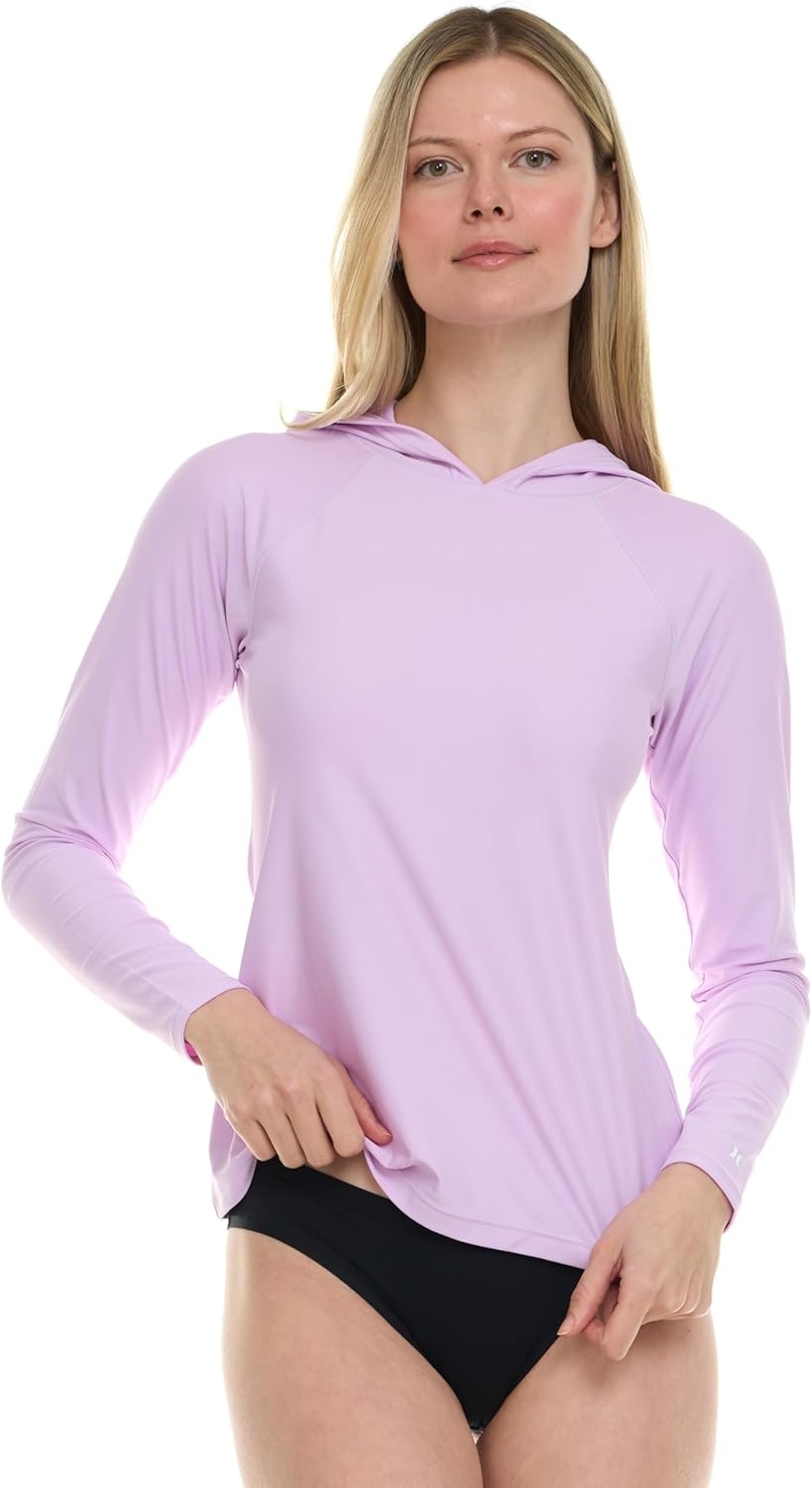 Hurley Rash Guard for Women with Hood, Long Sleeve Hoodie Swim Shirts for Women, Quick Dry UPF 50+ SPF Sun & UV Protection(Purple)