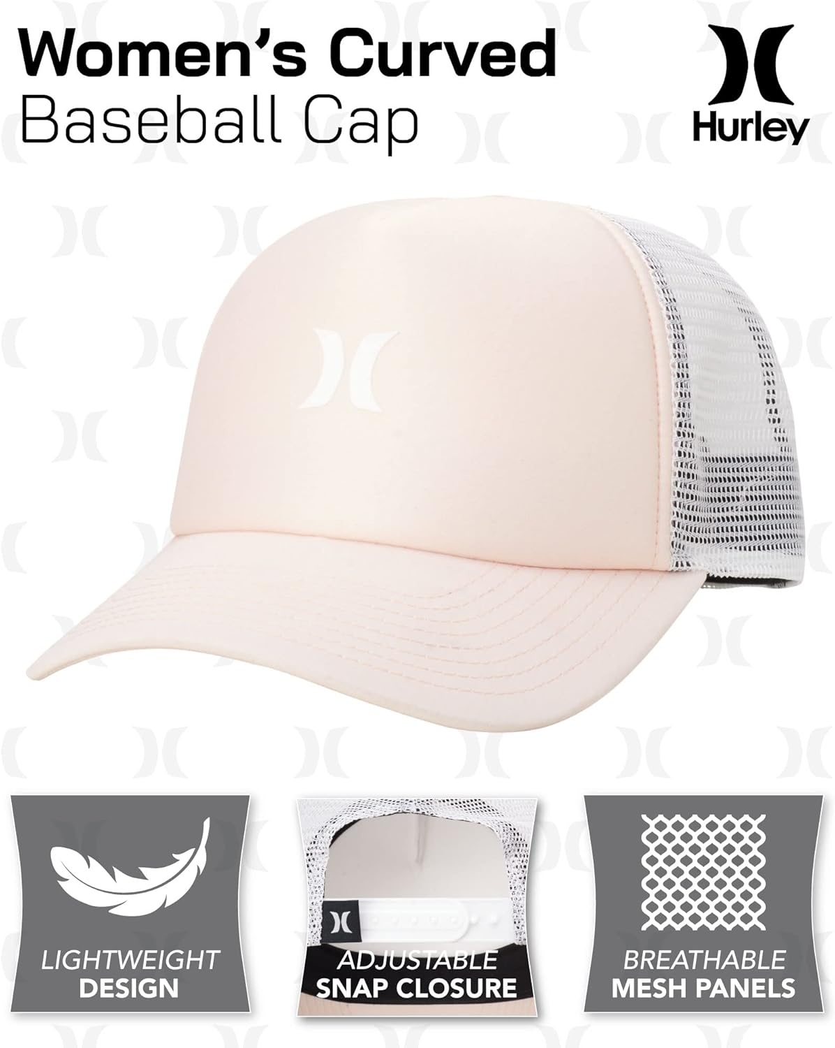 Hurley Women’s Trucker Hat – Breathable Mesh Adjustable Snapback Baseball Cap