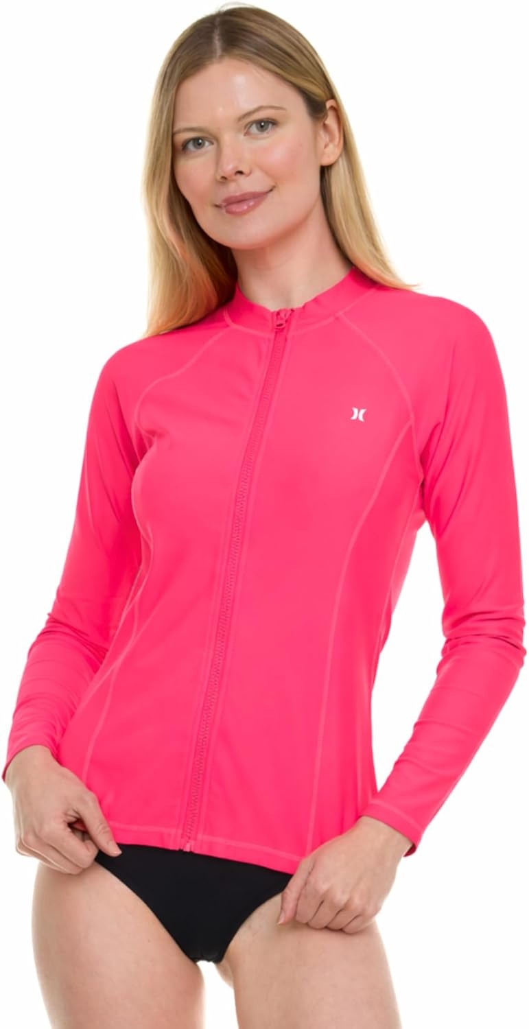 Hurley Rash Guard for Women Full Zip, Zip Up Long Sleeve Swim Shirts for Women, Surfing Top UPF 50+ SPF Sun & UV Protection(Melon)