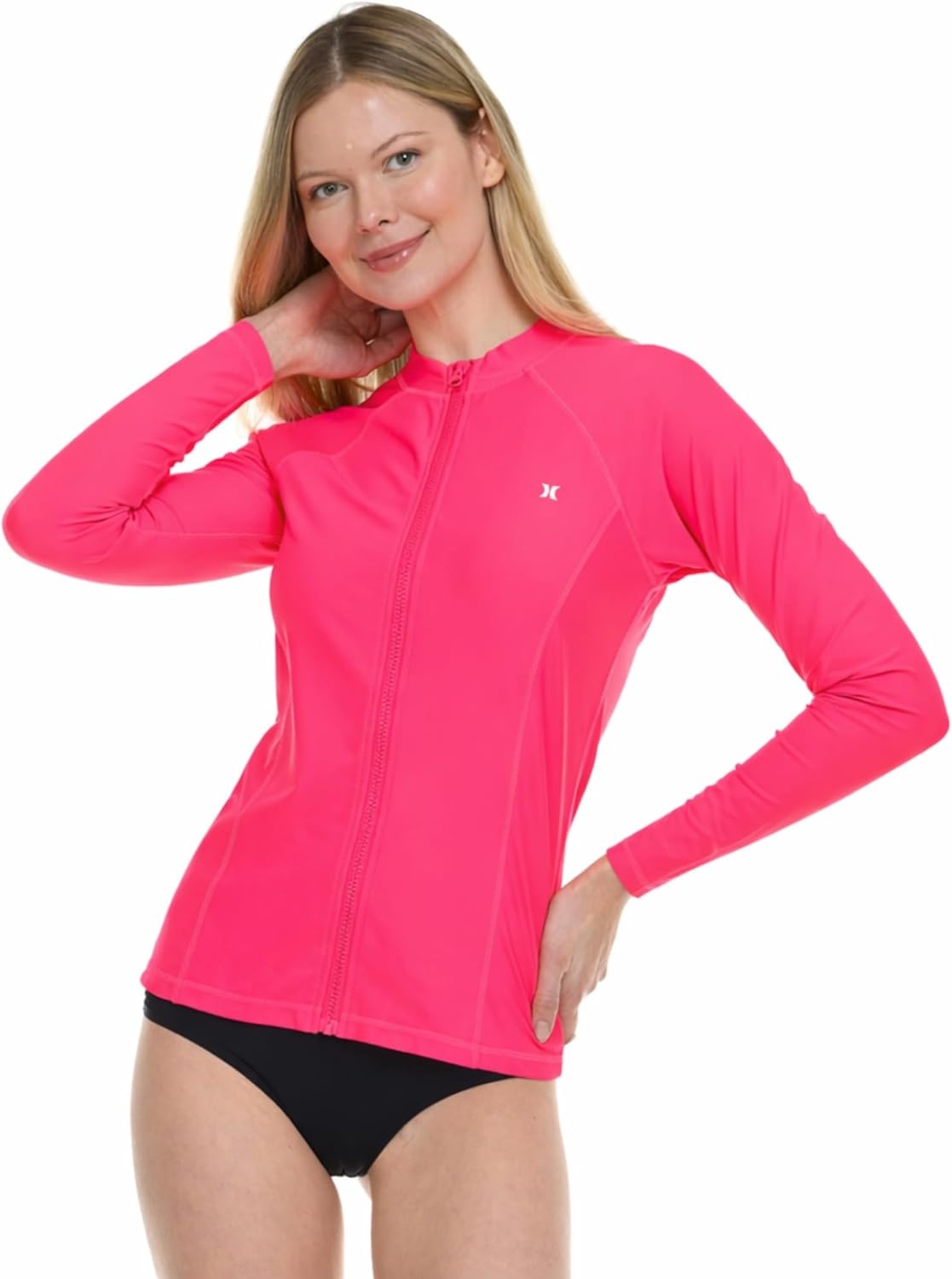 Hurley Rash Guard for Women Full Zip, Zip Up Long Sleeve Swim Shirts for Women, Surfing Top UPF 50+ SPF Sun & UV Protection(Melon)