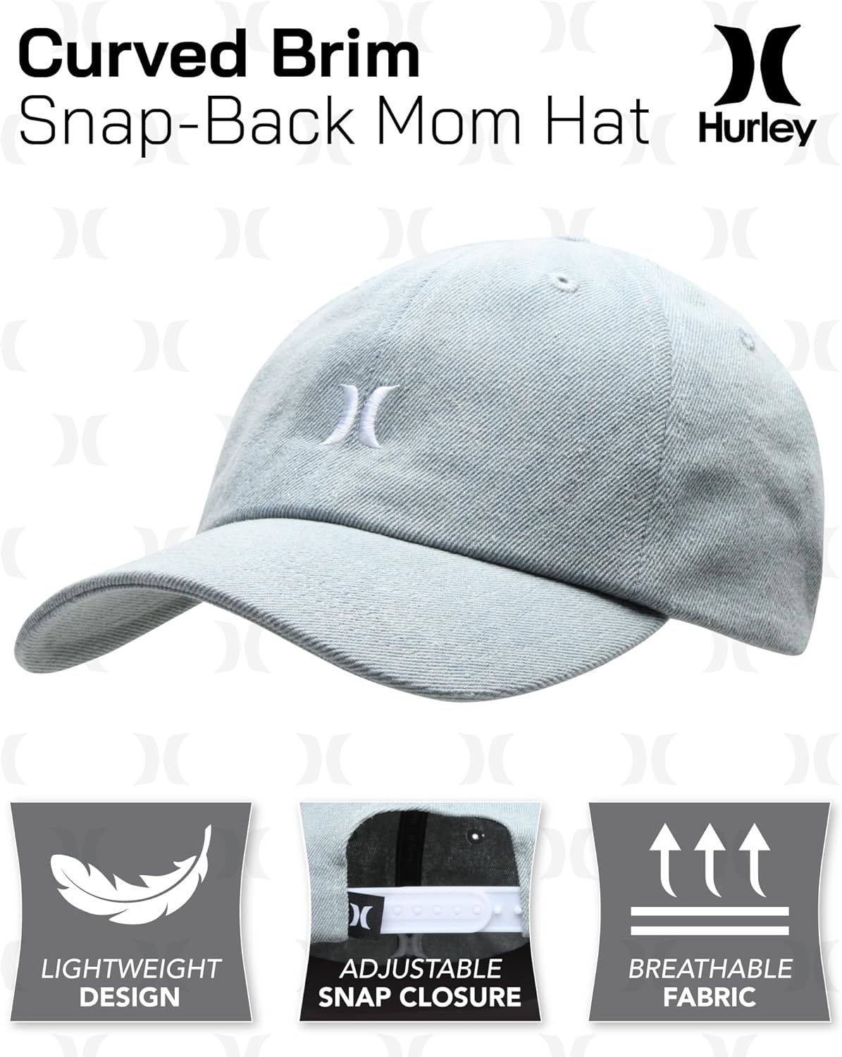 Hurley Women’s Baseball Cap – Curved Brim Mom Iconic Trucker Hats for Women(Powder Blue)