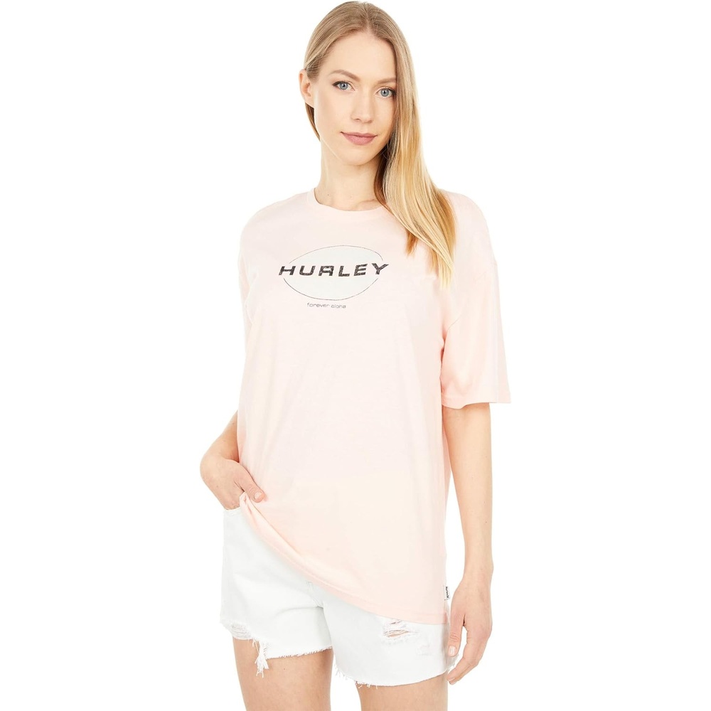 Hurley Womens Limited Washed Oversized Boyfriend Crew(Washed Coral)