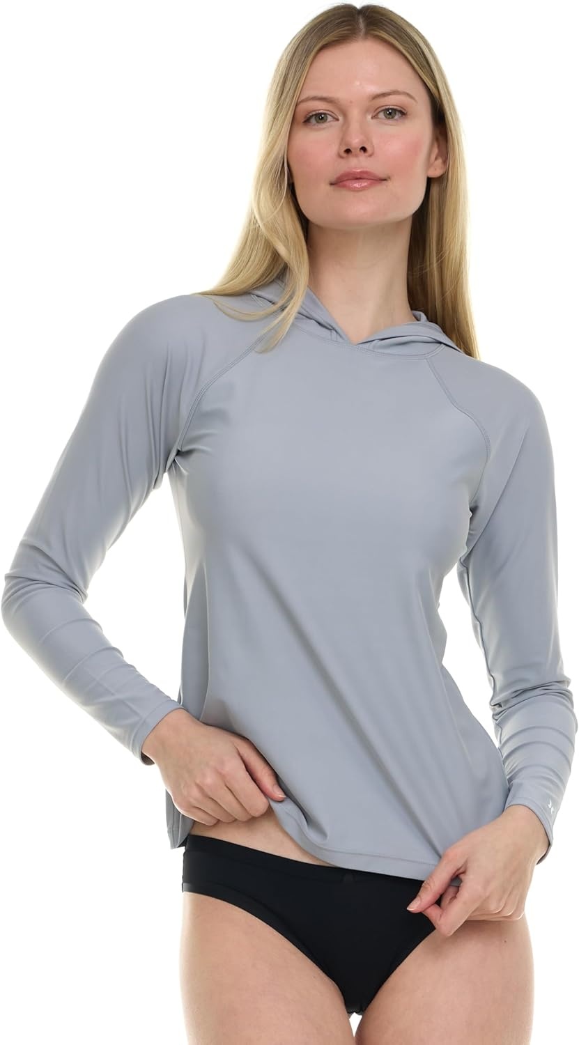 Hurley Rash Guard for Women with Hood, Long Sleeve Hoodie Swim Shirts for Women, Quick Dry UPF 50+ SPF Sun & UV Protection(Grey)