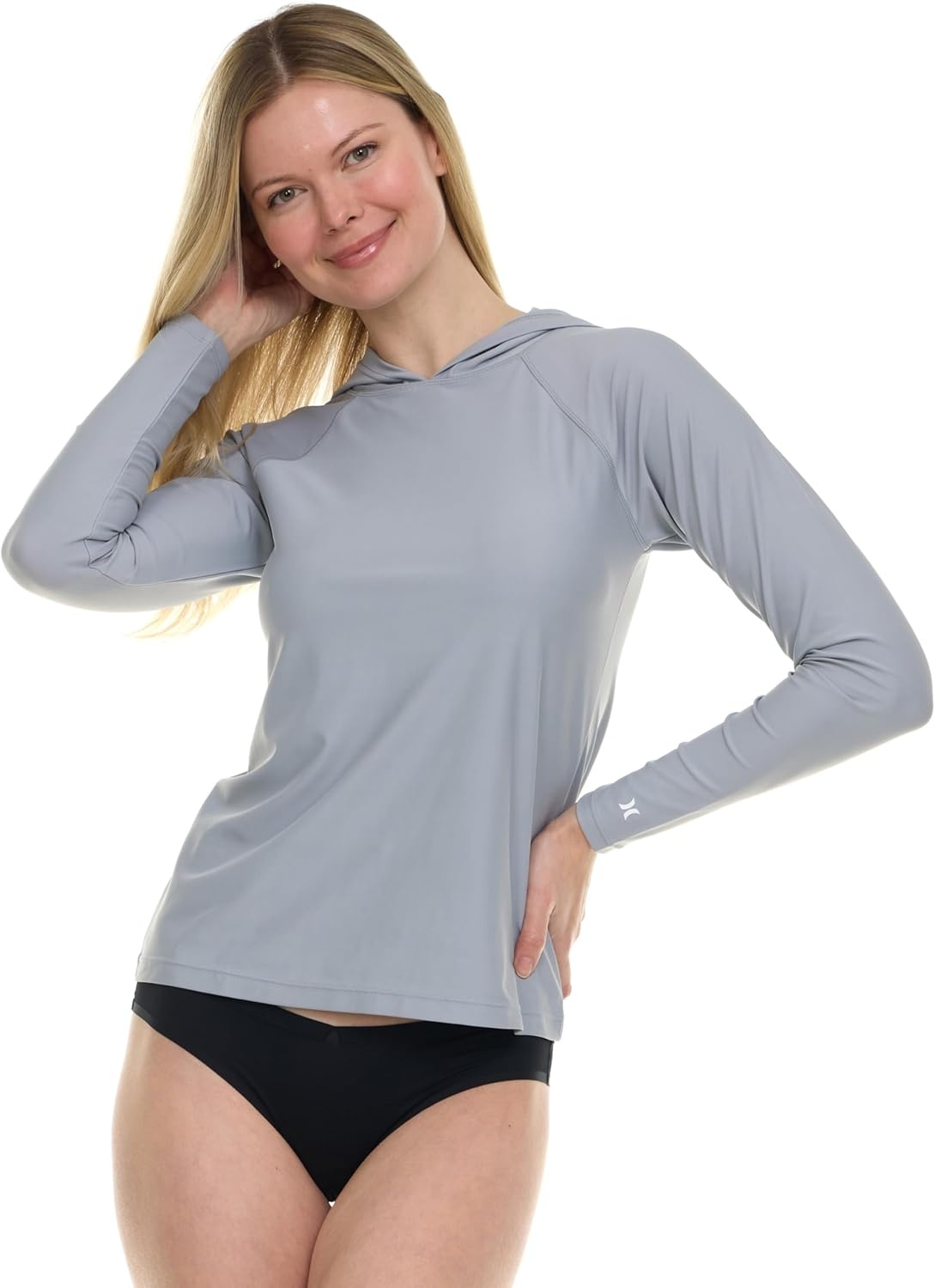 Hurley Rash Guard for Women with Hood, Long Sleeve Hoodie Swim Shirts for Women, Quick Dry UPF 50+ SPF Sun & UV Protection(Grey)
