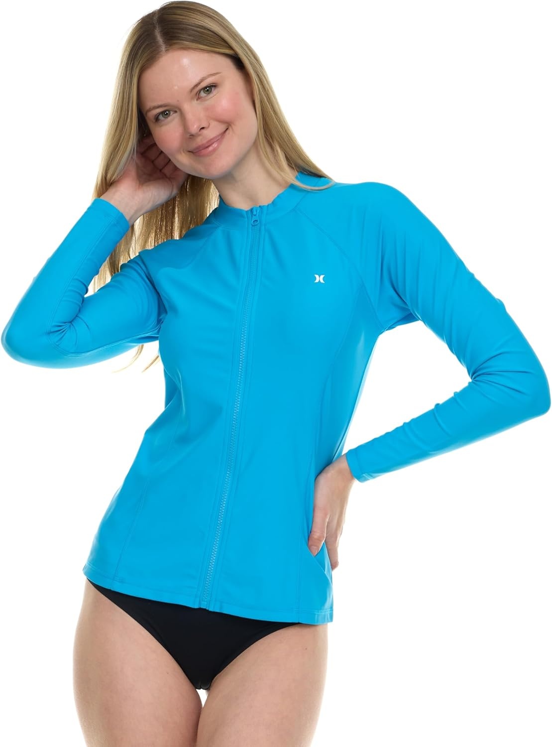 Hurley Rash Guard for Women Full Zip, Zip Up Long Sleeve Swim Shirts for Women, Surfing Top UPF 50+ SPF Sun & UV Protection(Turquoise)