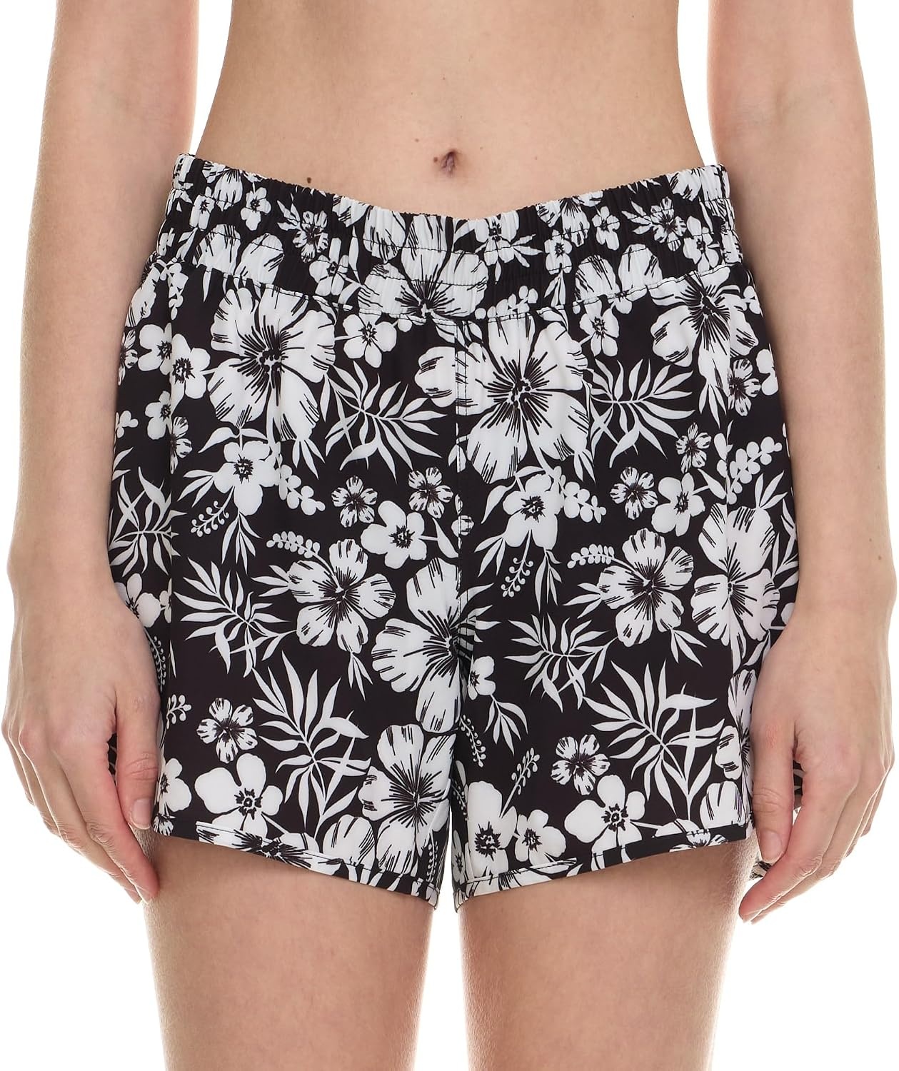Hurley 5″ Swim Board Shorts for Women, Swim Shorts Women, Swimming Bottoms(Black/White Multi)
