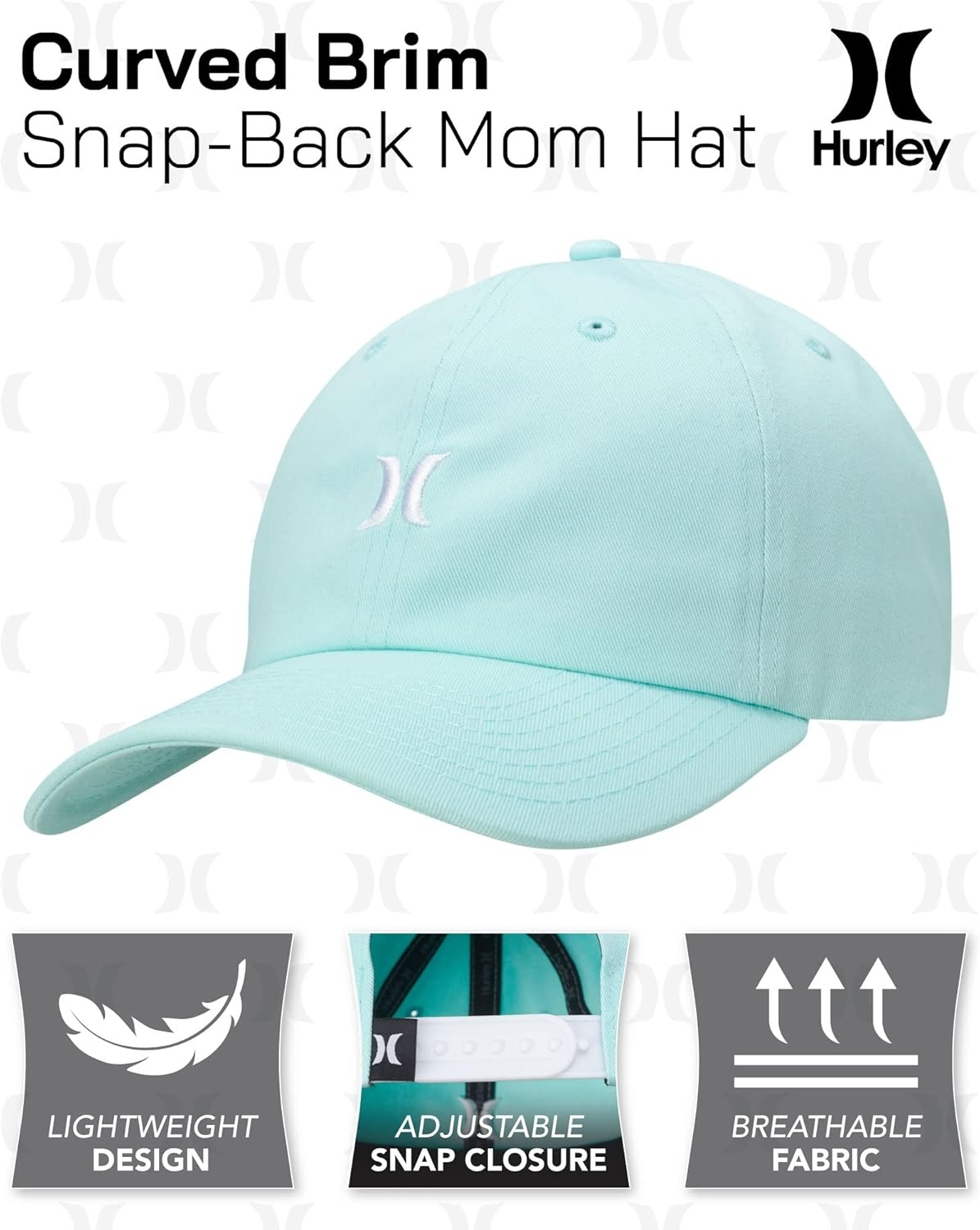 Hurley Women’s Baseball Cap – Curved Brim Mom Iconic Trucker Hats for Women(Jade Aura)