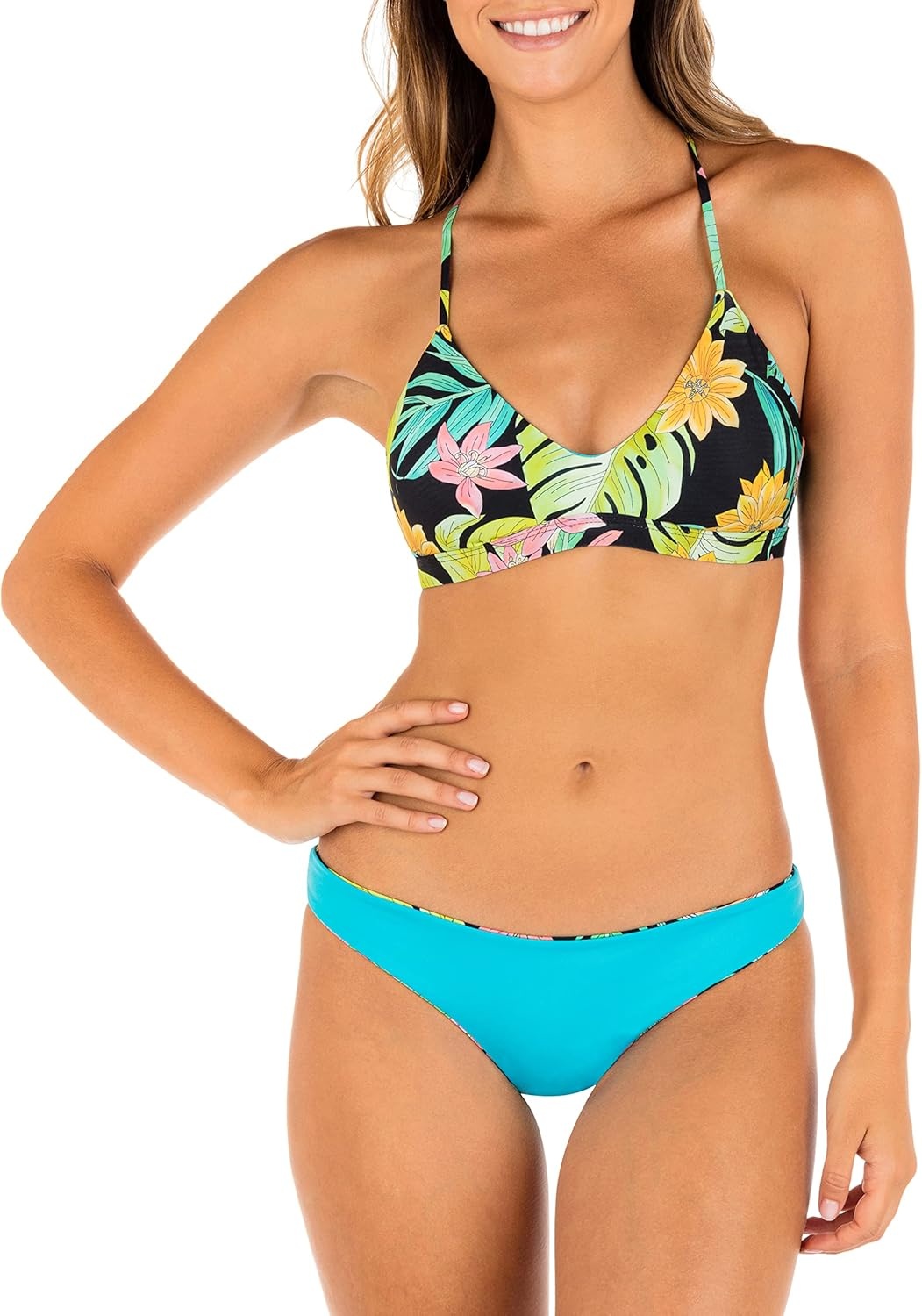 Hurley Women’s Moderate Bikini Bottom(Black Bloom Wash Reversible)
