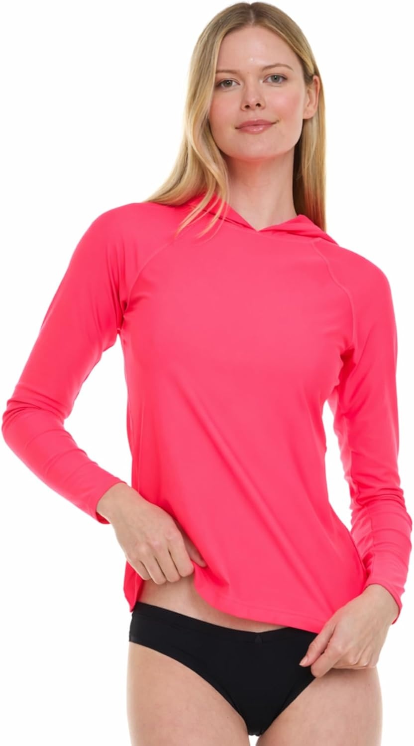 Hurley Rash Guard for Women with Hood, Long Sleeve Hoodie Swim Shirts for Women, Quick Dry UPF 50+ SPF Sun & UV Protection(Pink)